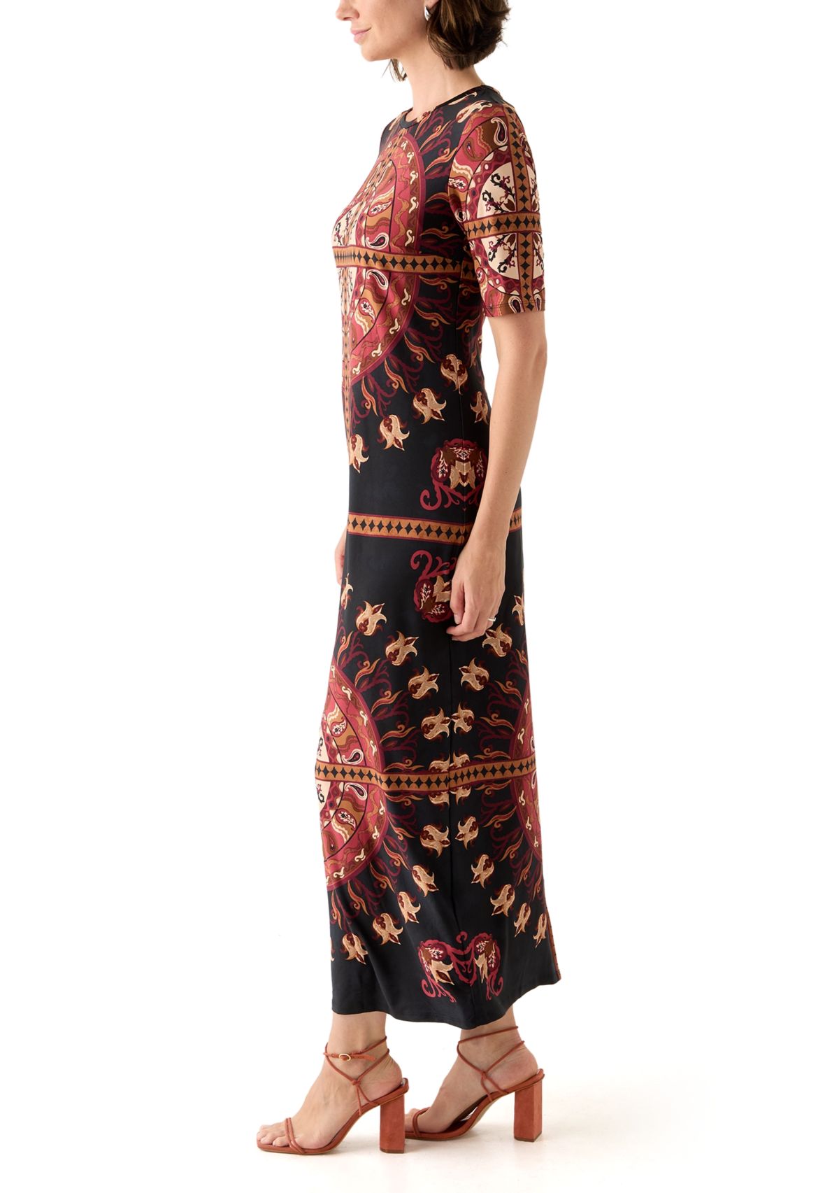 Womens Short Sleeve Medallion Maxi Dress