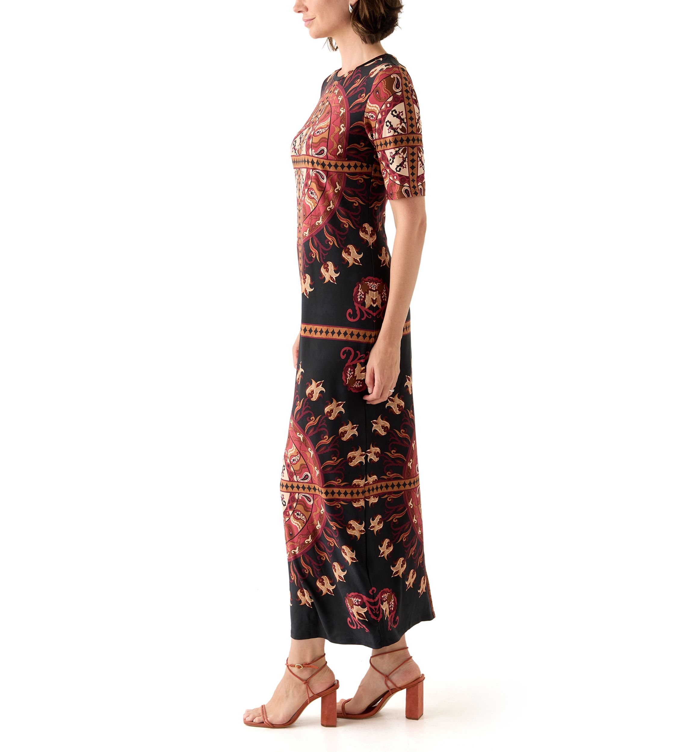 Womens Short Sleeve Medallion Maxi Dress