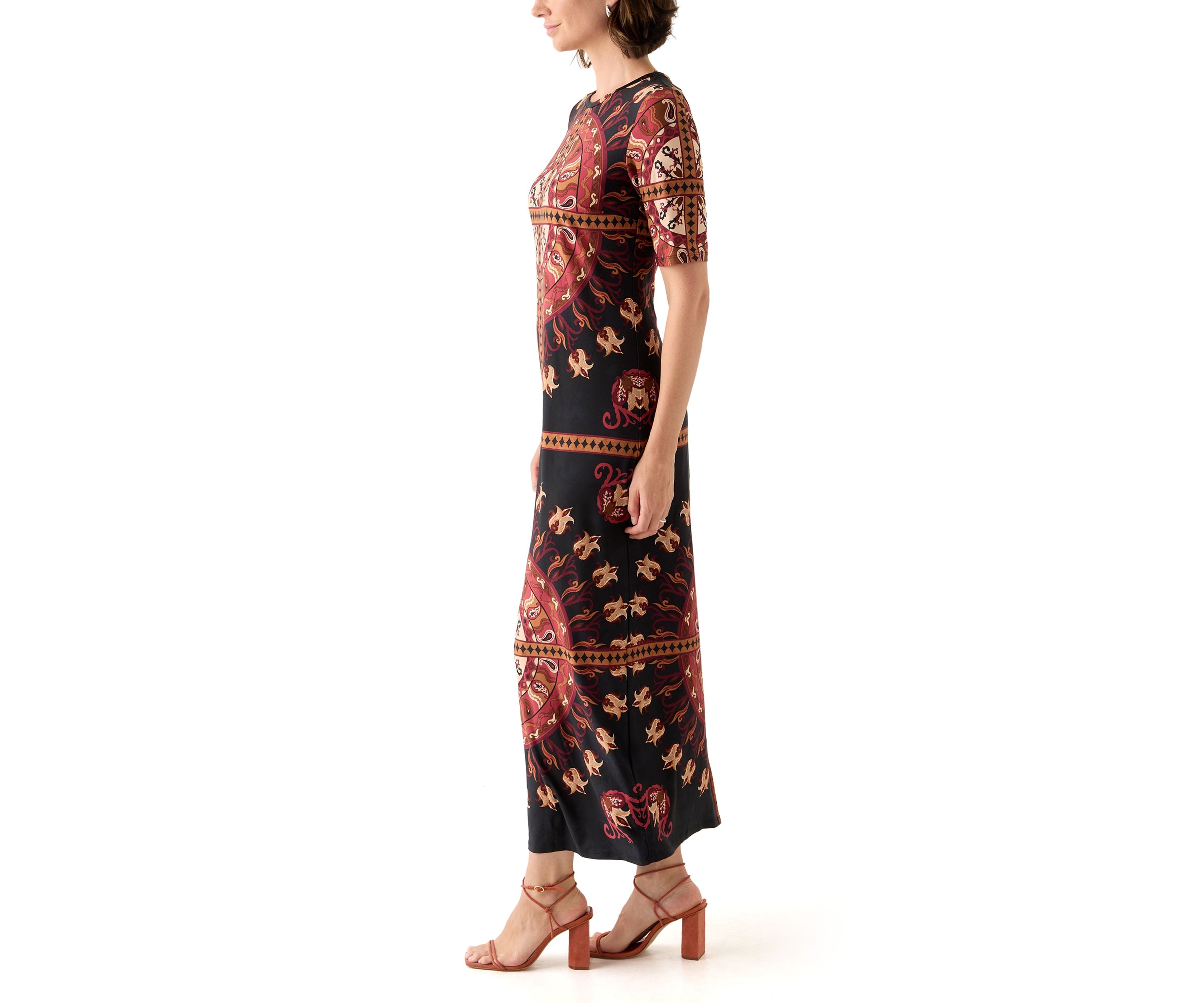 Womens Short Sleeve Medallion Maxi Dress