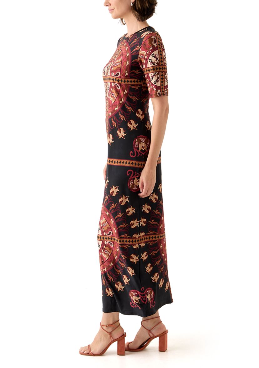 Womens Short Sleeve Medallion Maxi Dress