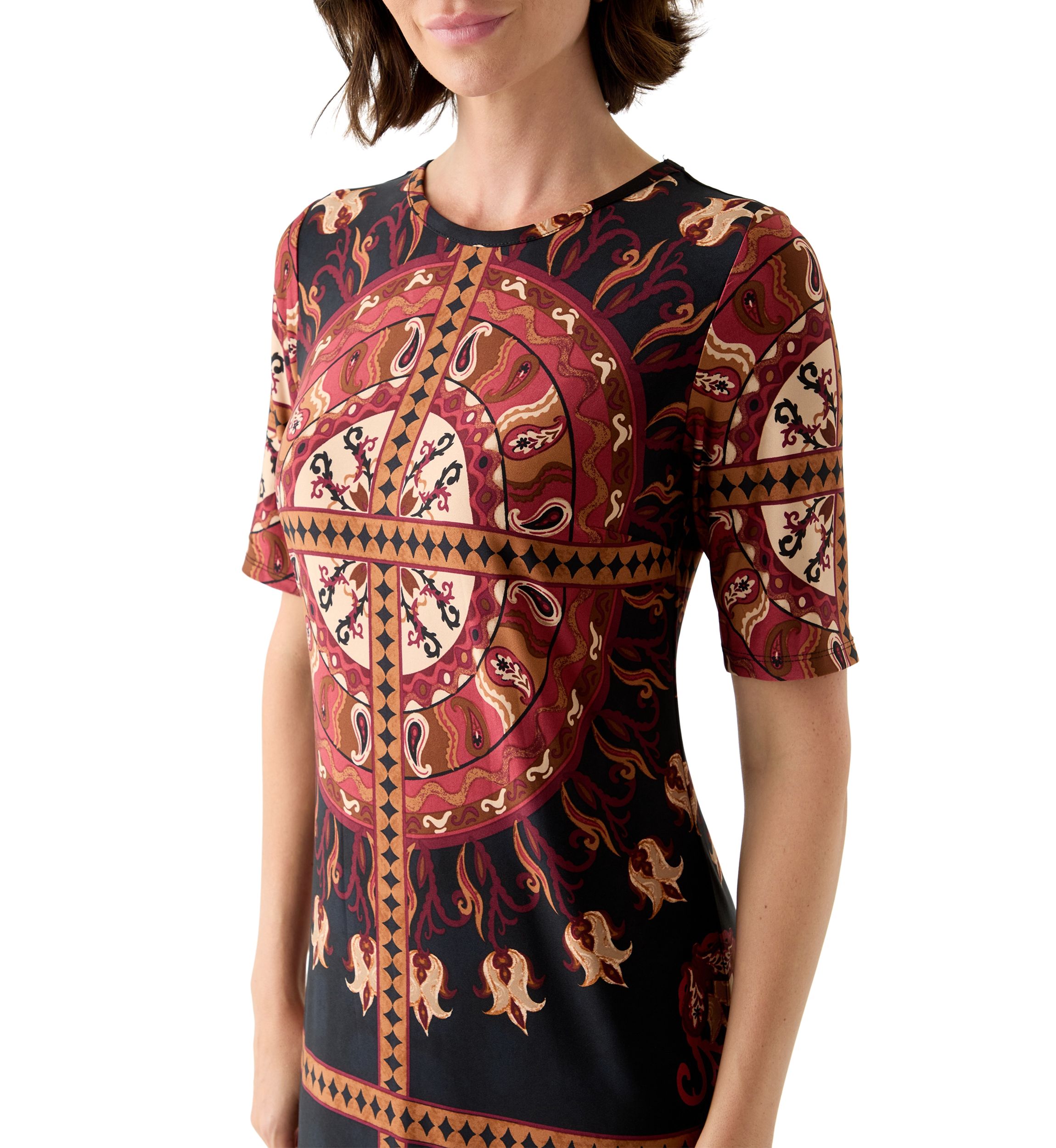 Womens Short Sleeve Medallion Maxi Dress