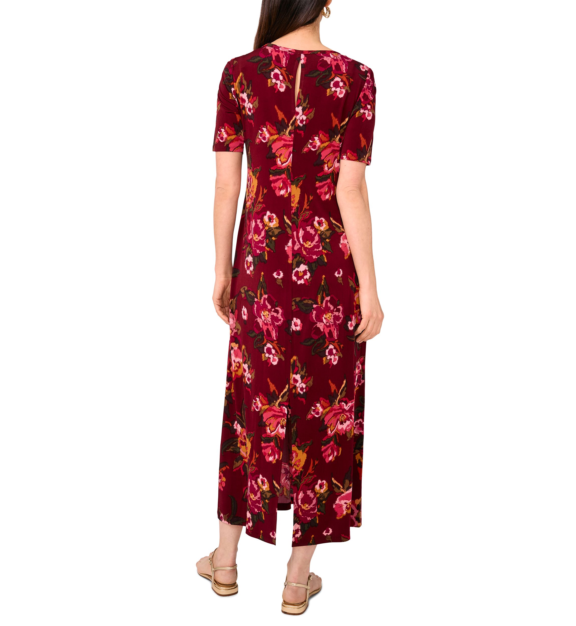 Womens Short Sleeve Crew Neck Floral Maxi Dress