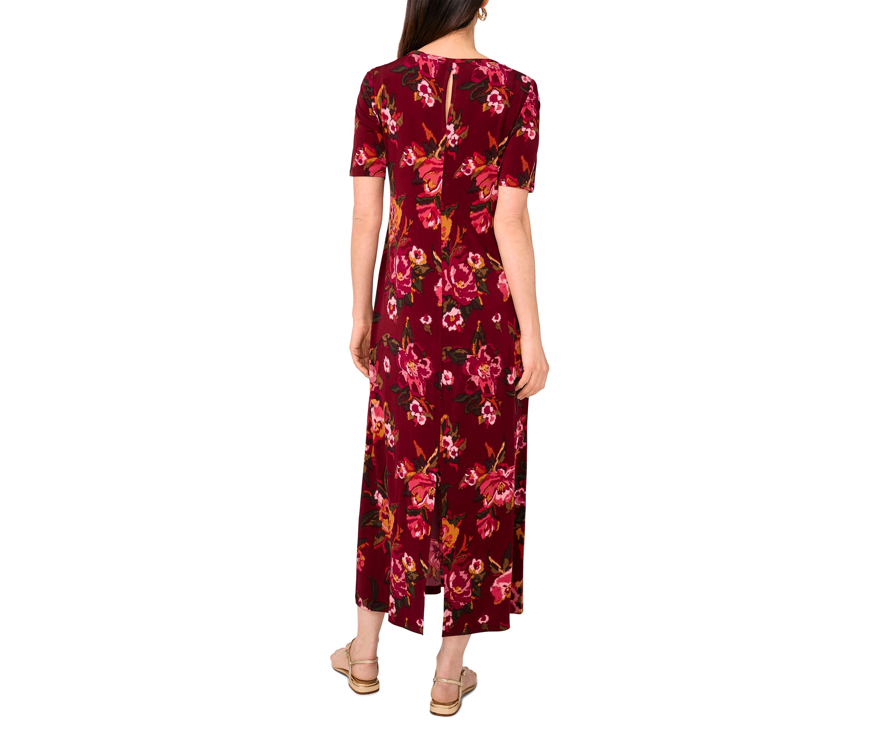 Womens Short Sleeve Crew Neck Floral Maxi Dress