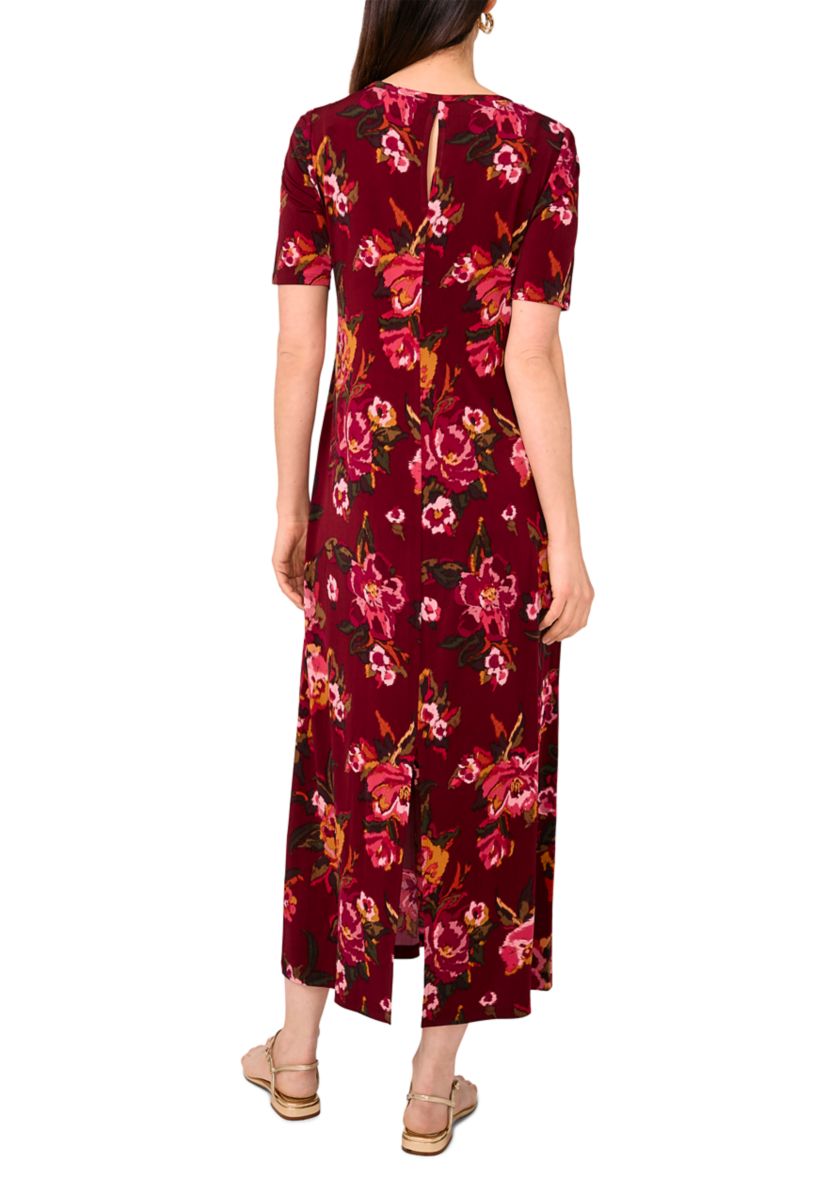 Womens Short Sleeve Crew Neck Floral Maxi Dress