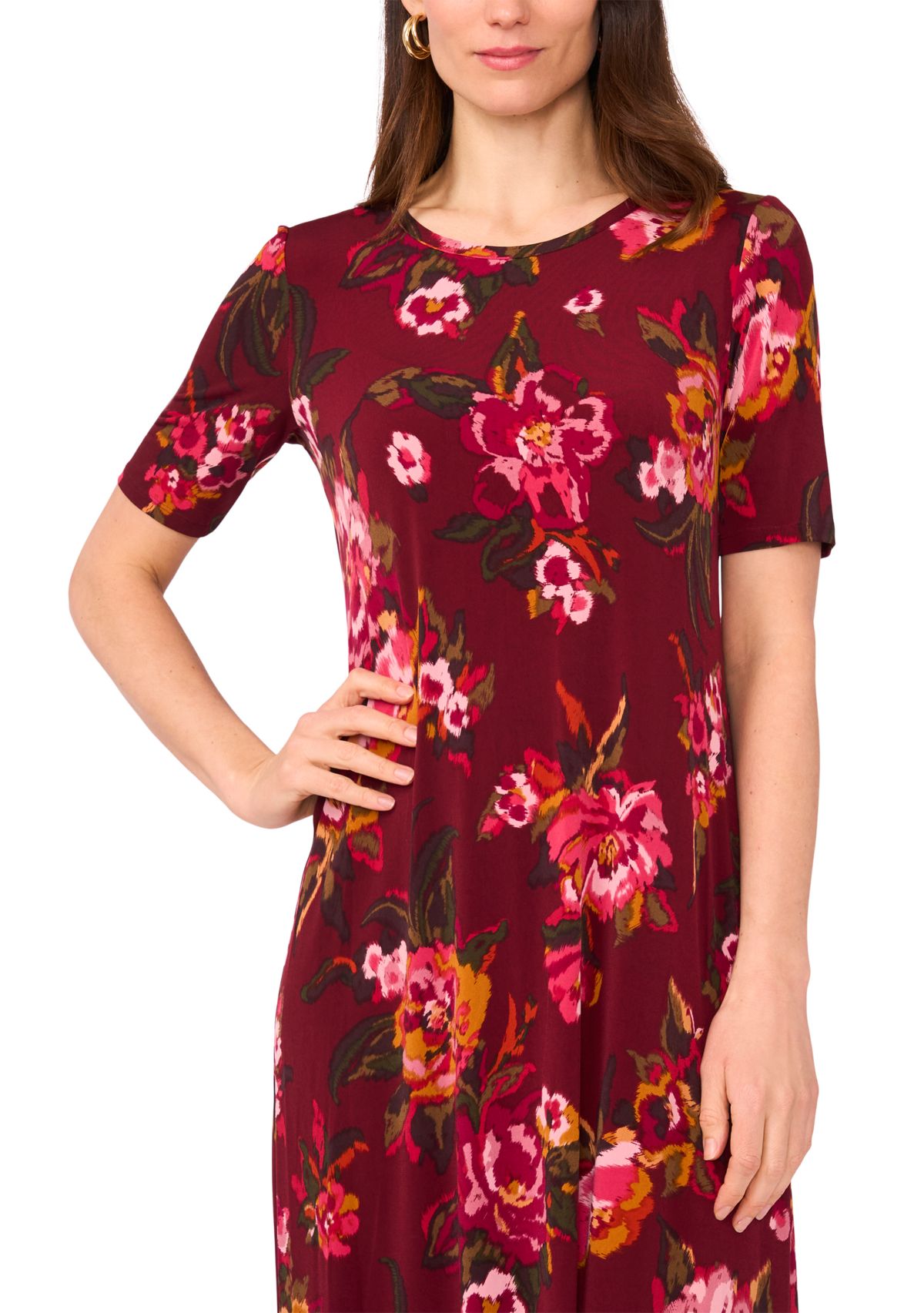 Womens Short Sleeve Crew Neck Floral Maxi Dress