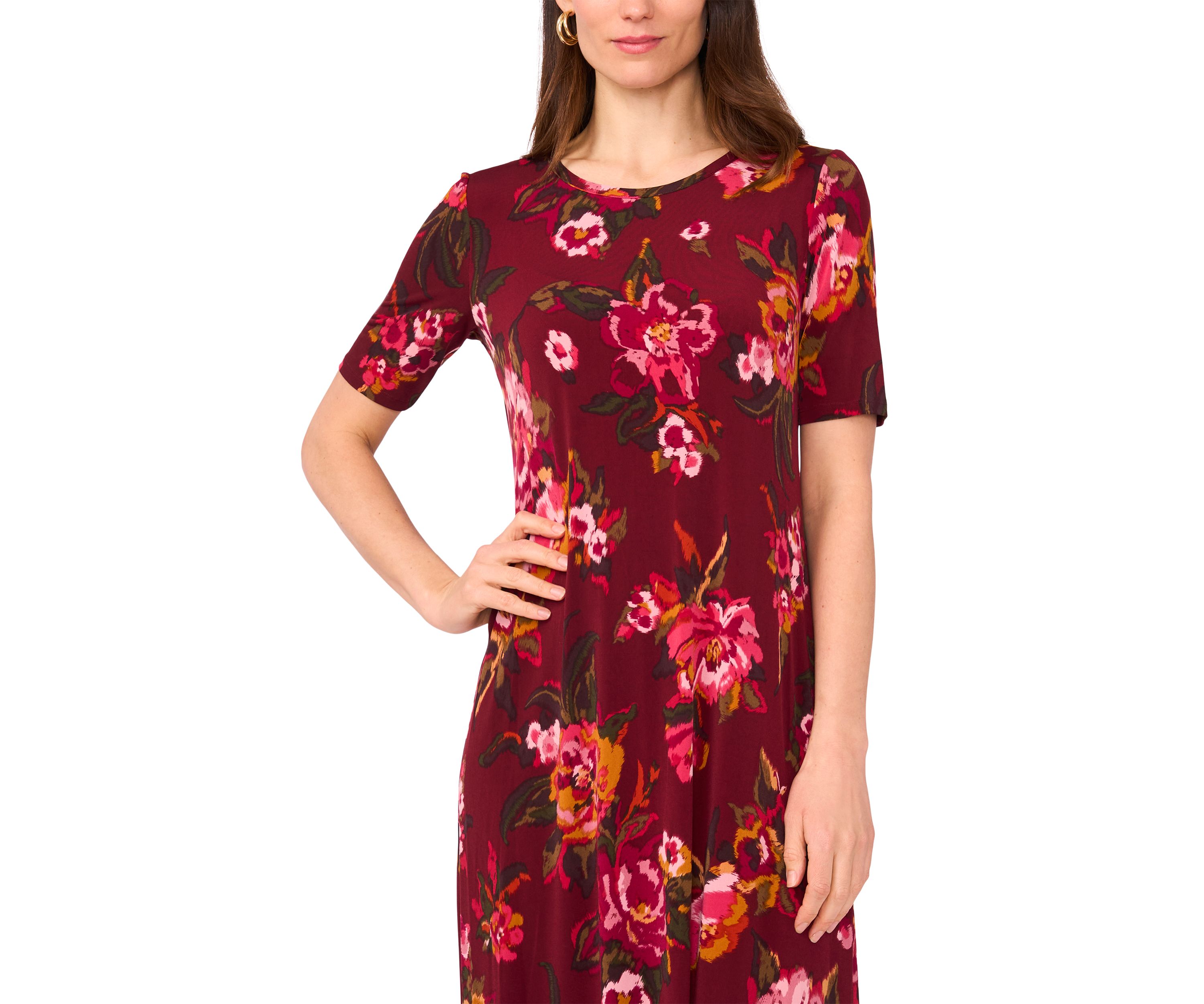 Womens Short Sleeve Crew Neck Floral Maxi Dress