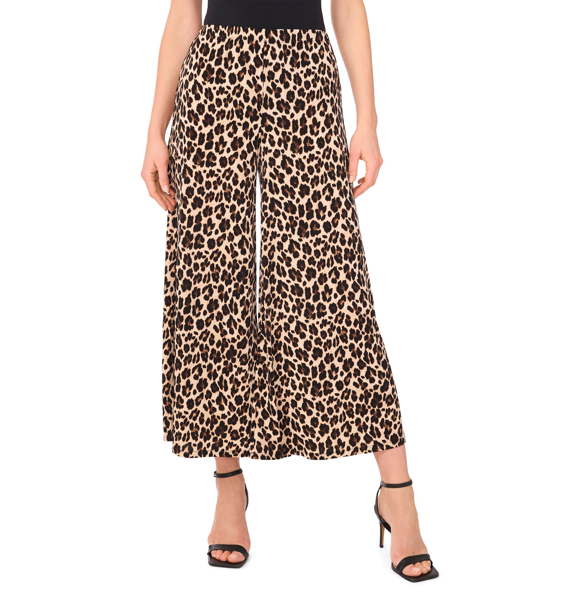 Womens Pull On Leopard Print Wide Leg Pants 