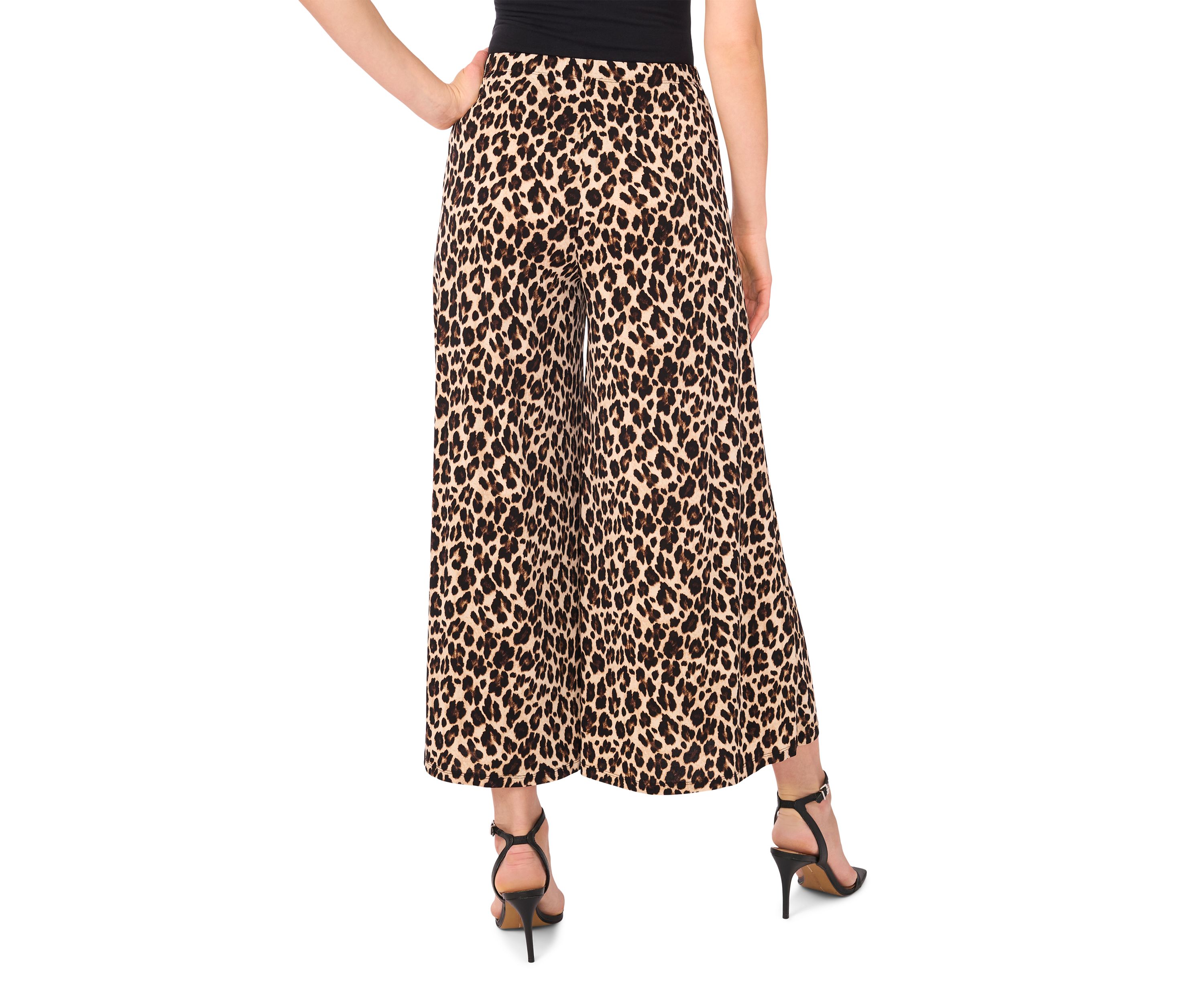 Womens Pull On Leopard Print Wide Leg Pants 
