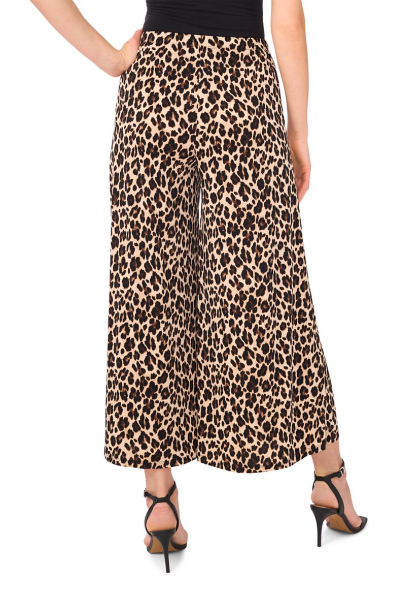 Womens Pull On Leopard Print Wide Leg Pants 