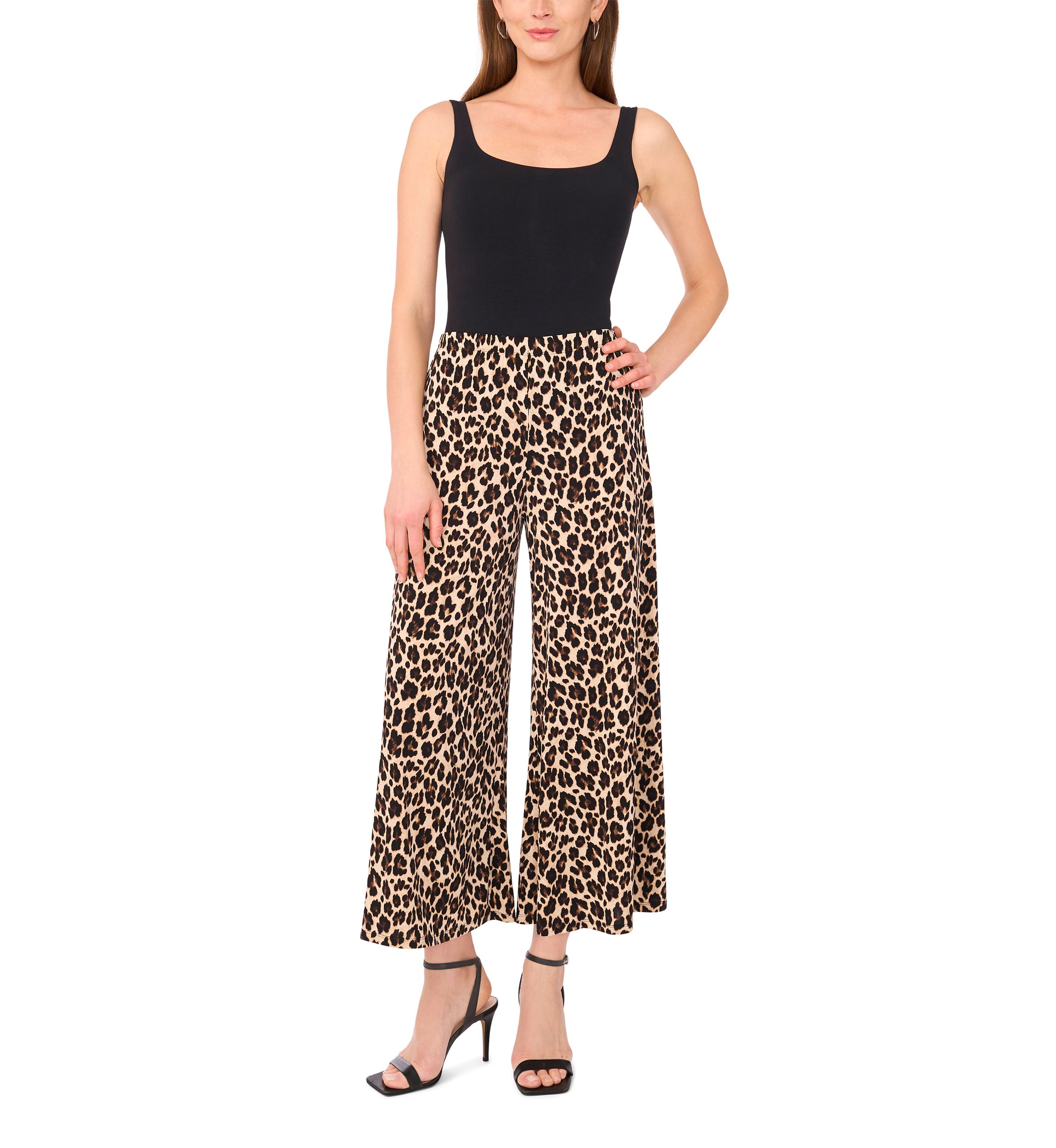 Womens Pull On Leopard Print Wide Leg Pants 