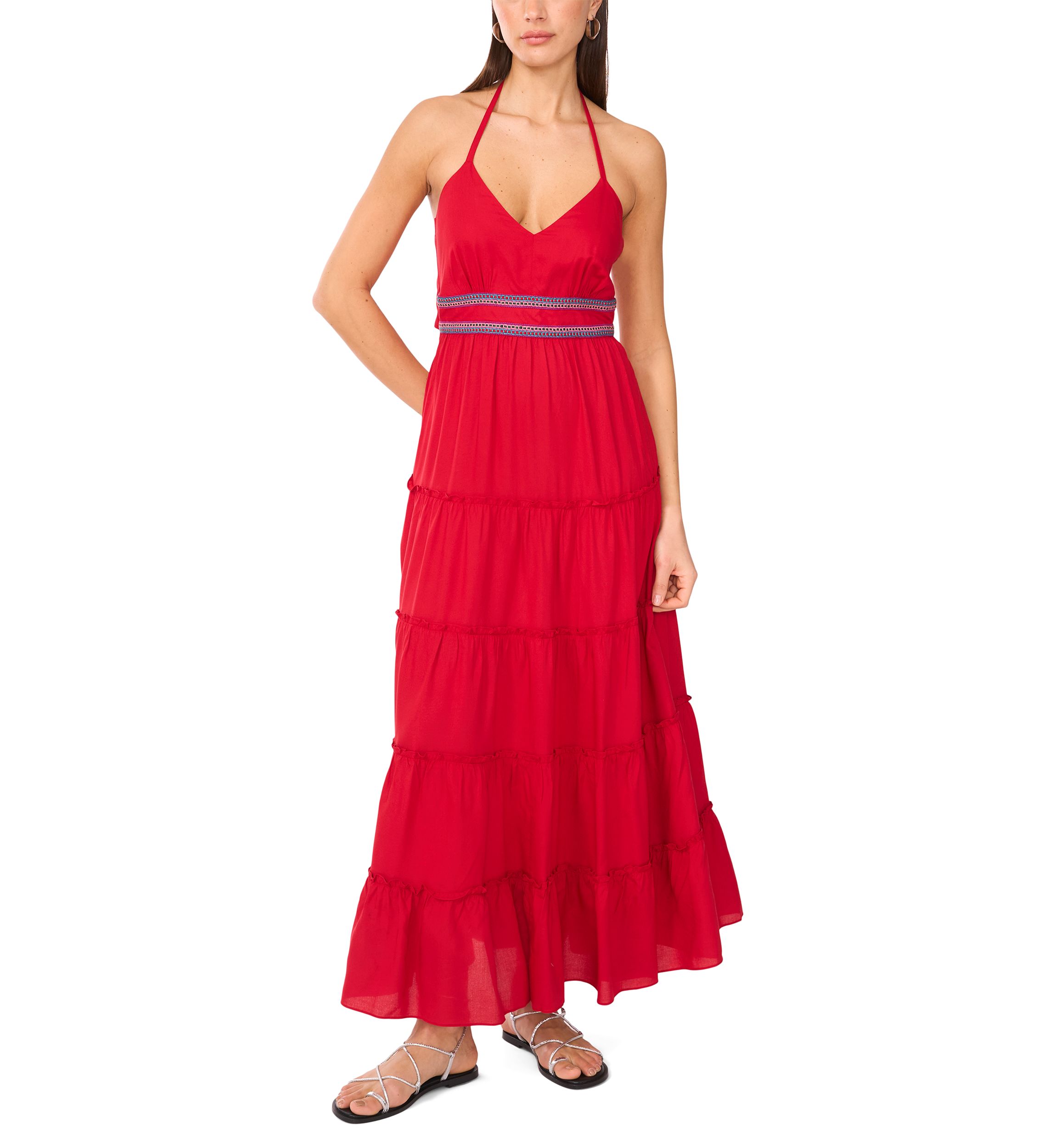 Womens Cami Smock Waist Tiered Maxi Dress