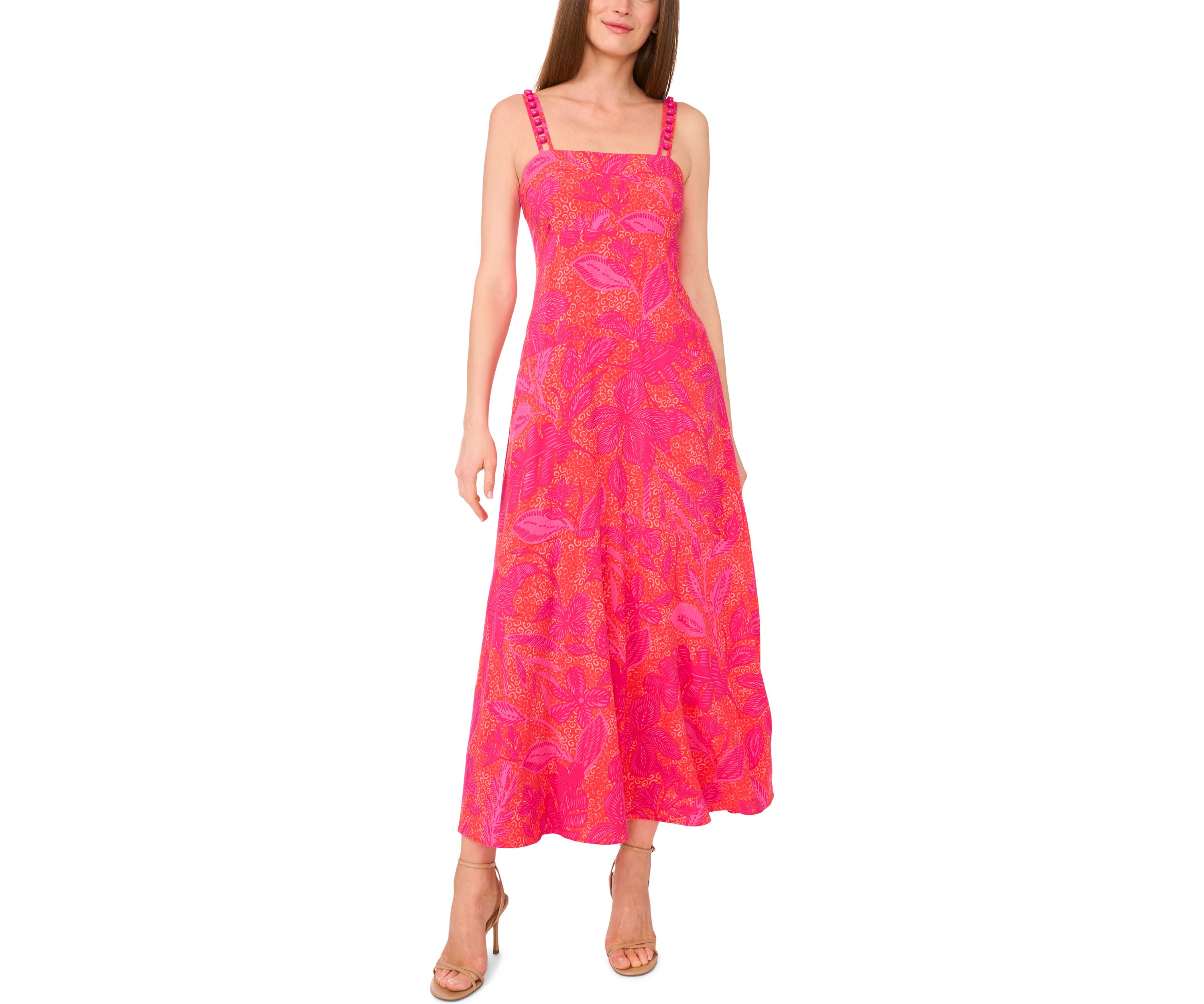 Womens Floral Printed Challis Square Neck Dress