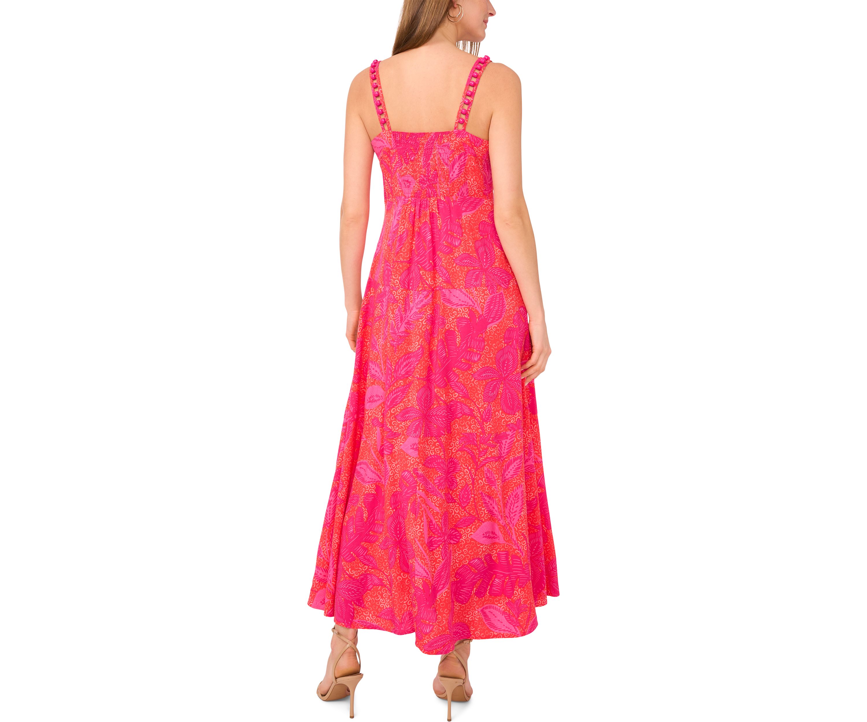 Womens Floral Printed Challis Square Neck Dress