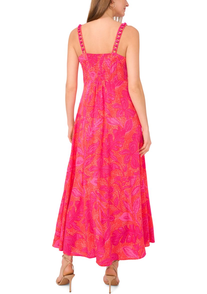 Womens Floral Printed Challis Square Neck Dress