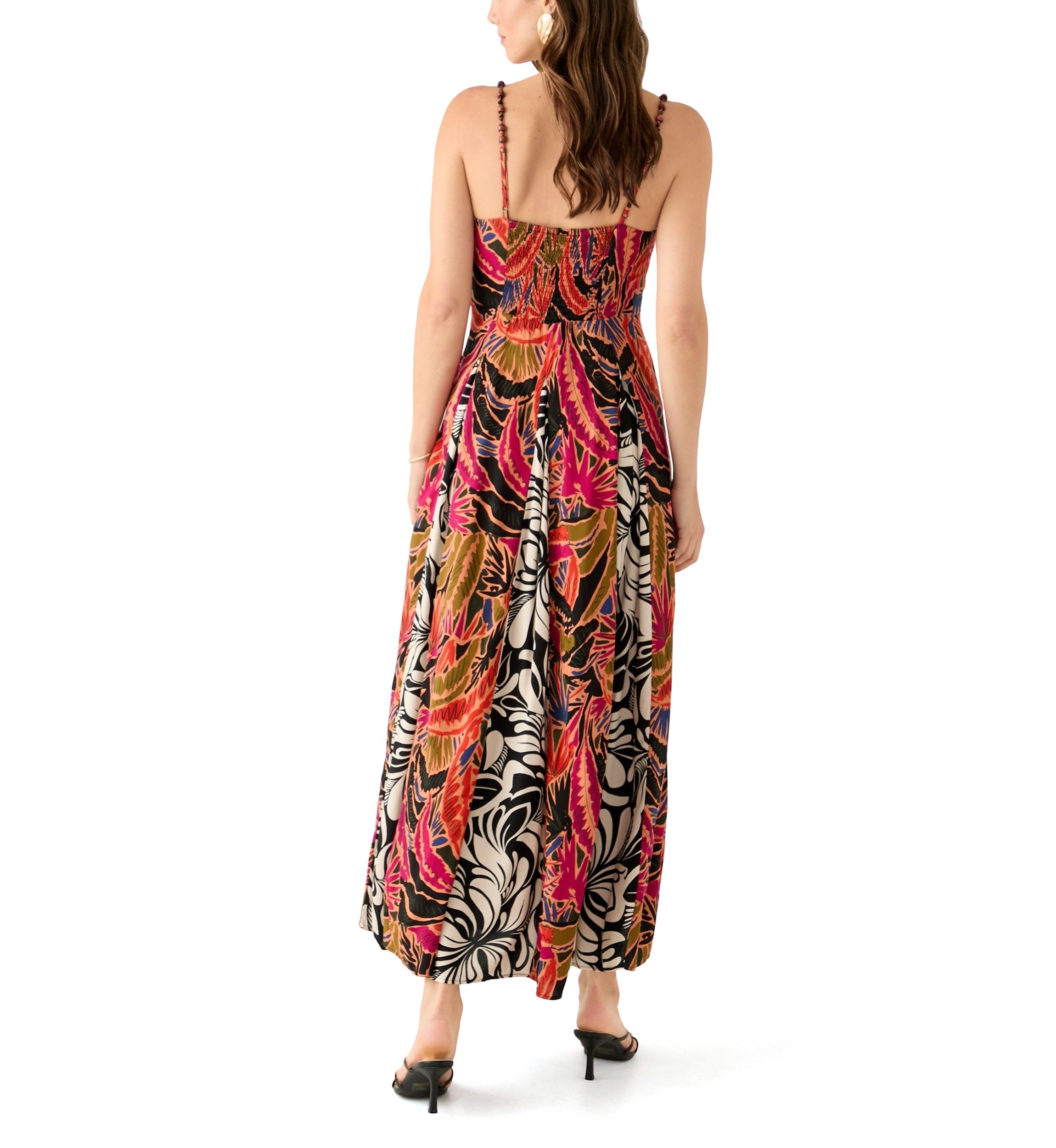Womens Cami Stripe Mix Print Pleated Maxi Dress
