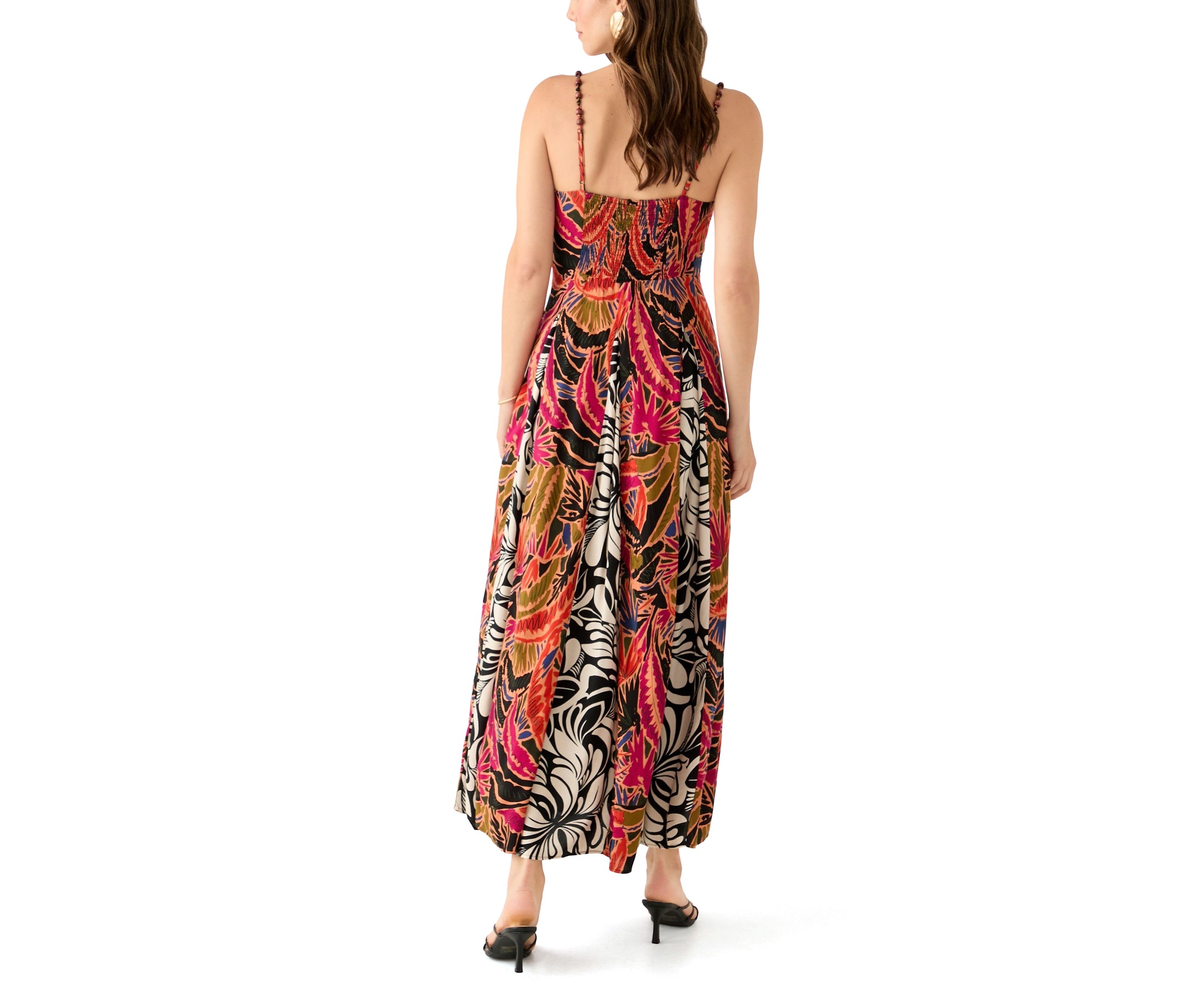Womens Cami Stripe Mix Print Pleated Maxi Dress