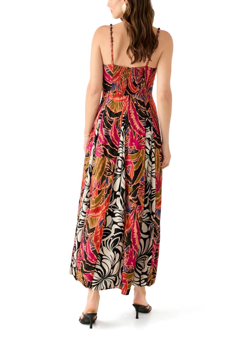 Womens Cami Stripe Mix Print Pleated Maxi Dress