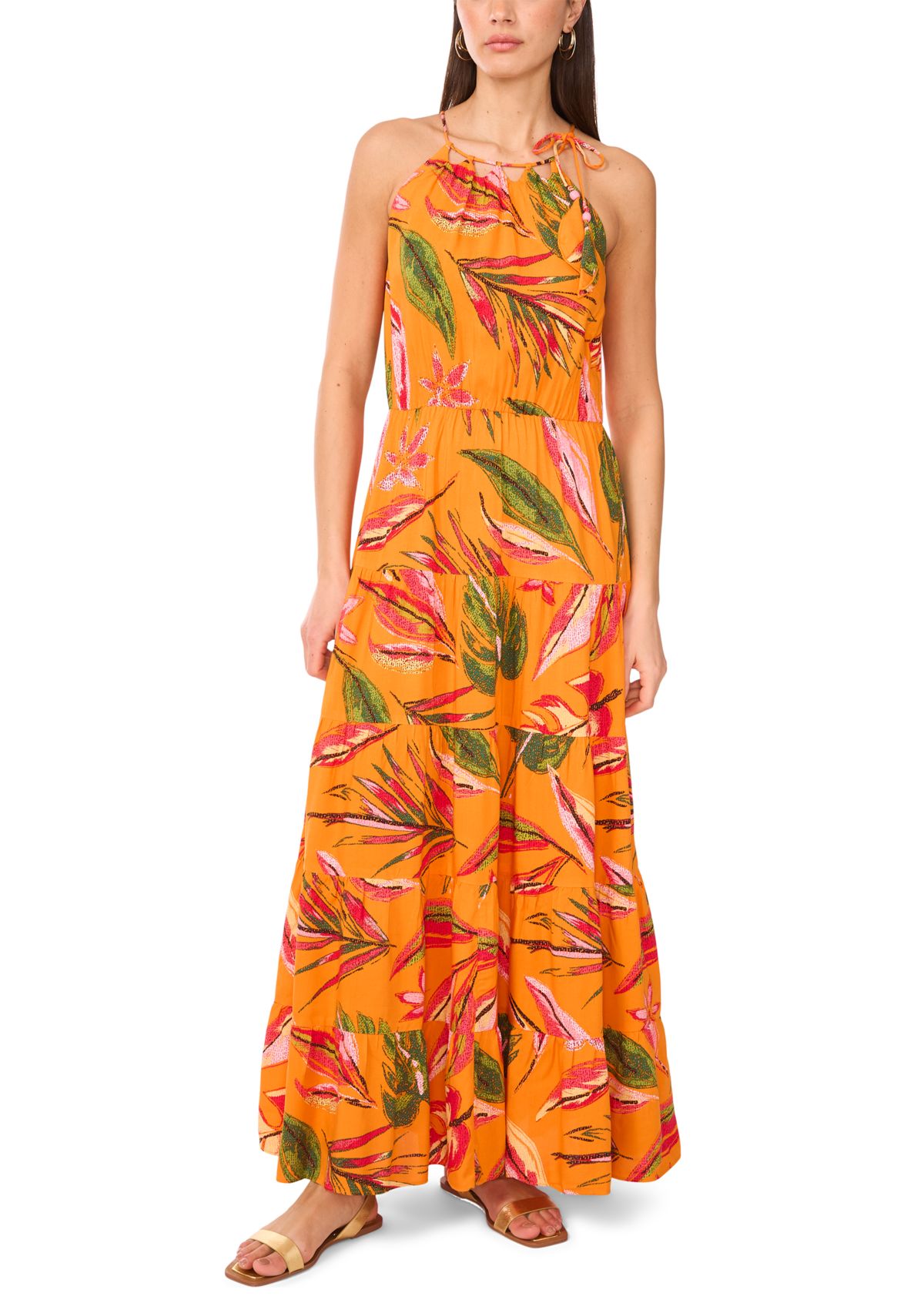 Womens Halter Cut Out Floral Challis Maxi Dress