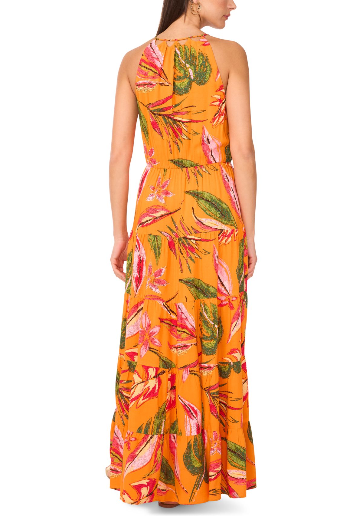 Womens Halter Cut Out Floral Challis Maxi Dress