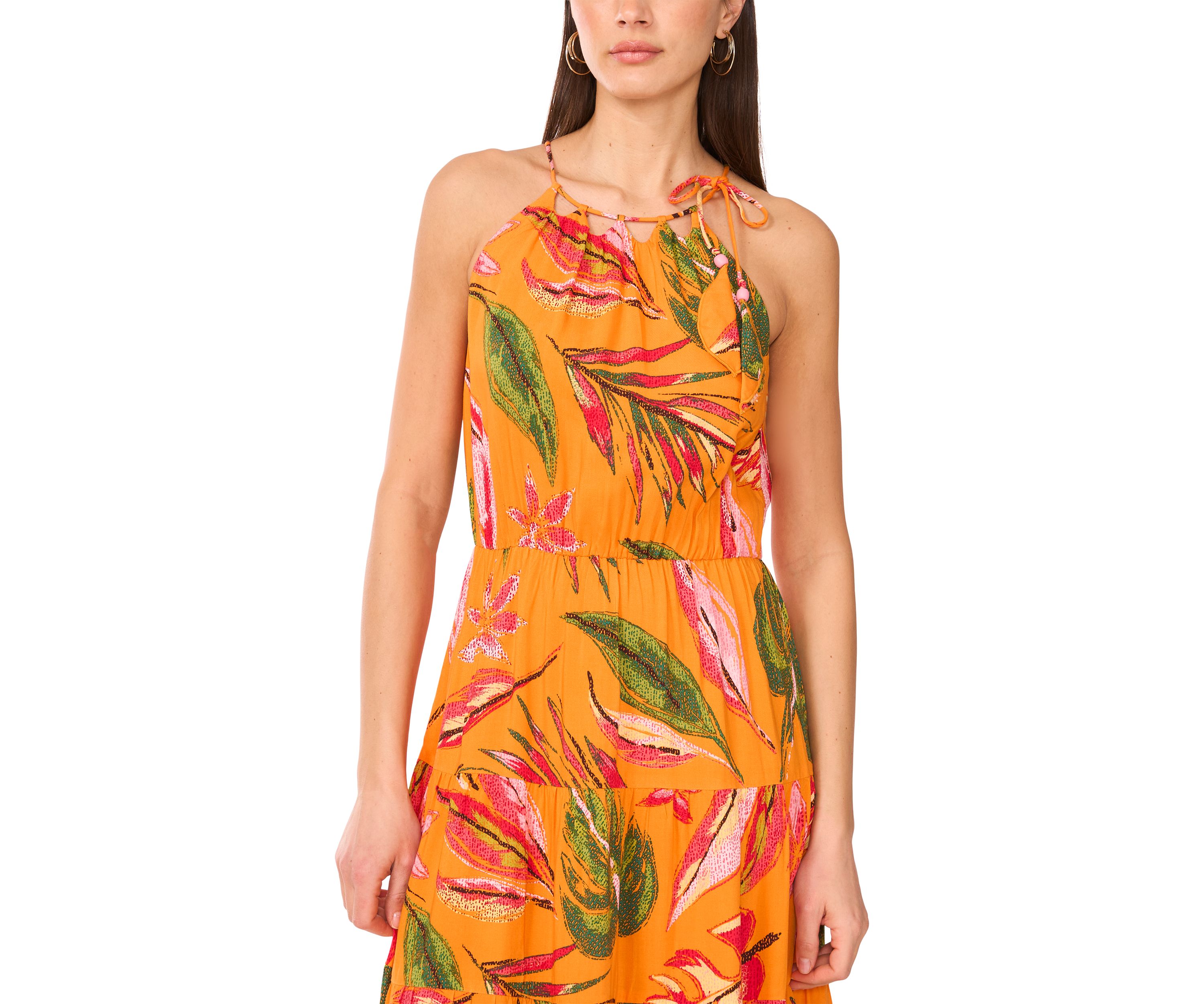 Womens Halter Cut Out Floral Challis Maxi Dress