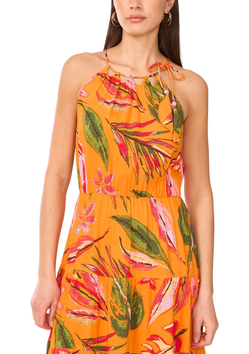 Womens Halter Cut Out Floral Challis Maxi Dress