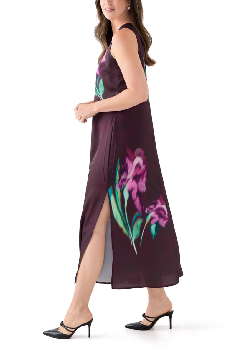 Womens Sleeveless Floral Satin Dress