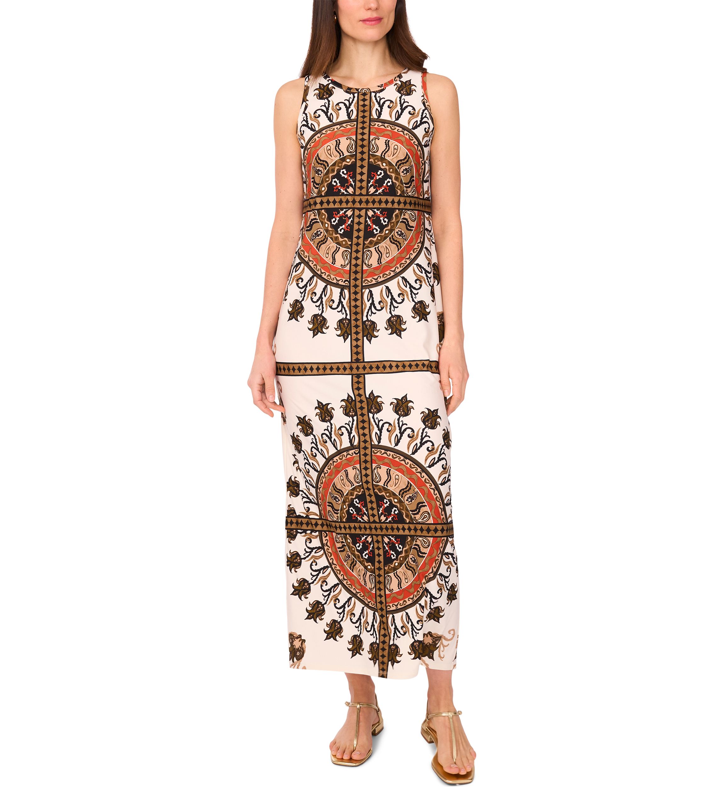 Womens Placed Medallion Sleeveless Maxi Dress