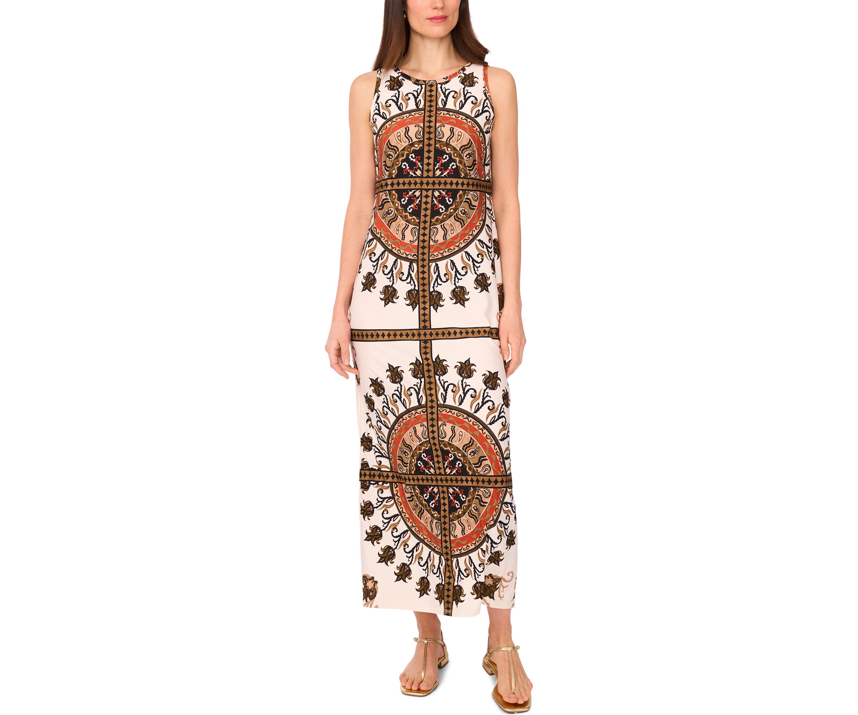 Womens Placed Medallion Sleeveless Maxi Dress