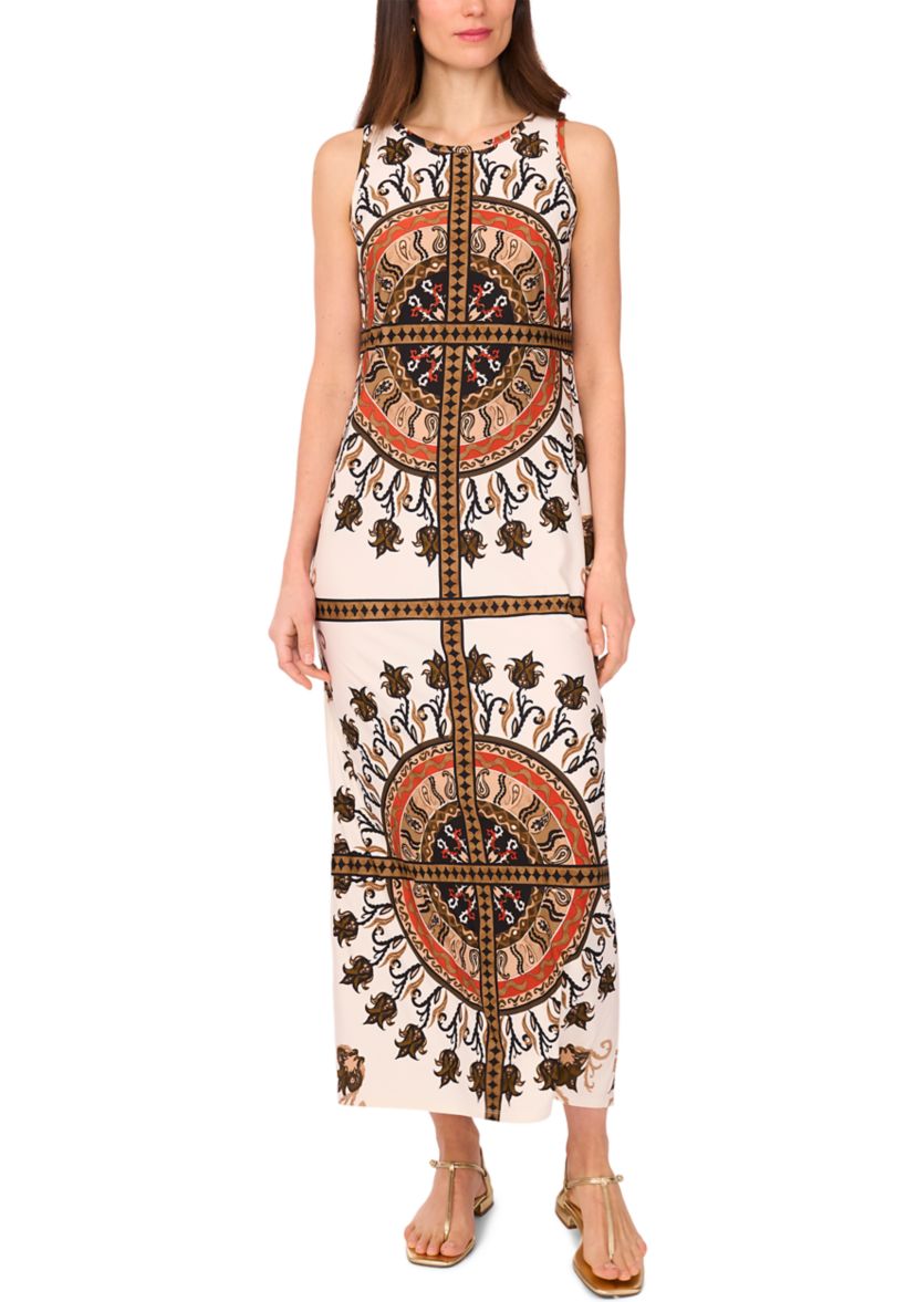Womens Placed Medallion Sleeveless Maxi Dress