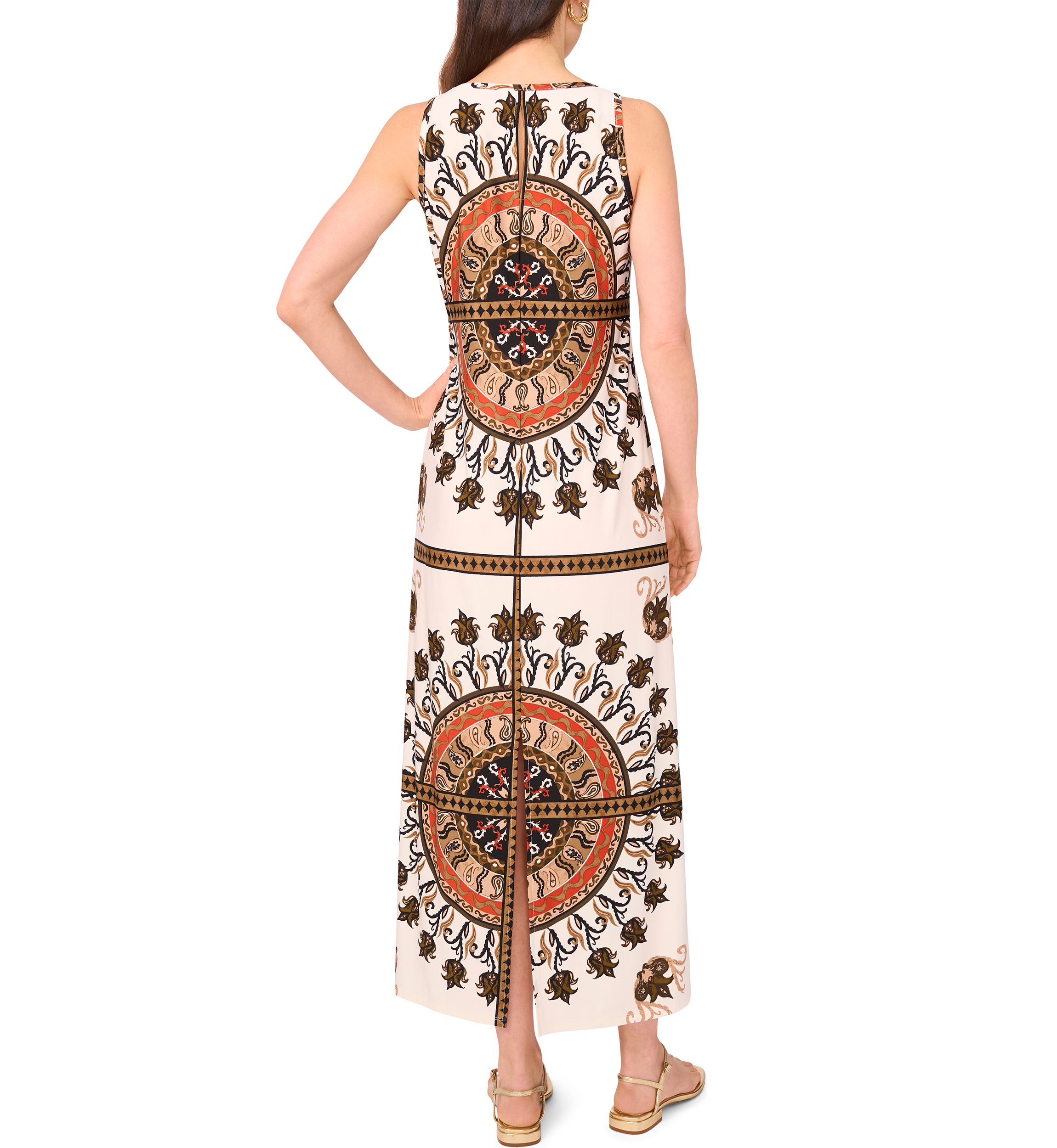 Womens Placed Medallion Sleeveless Maxi Dress