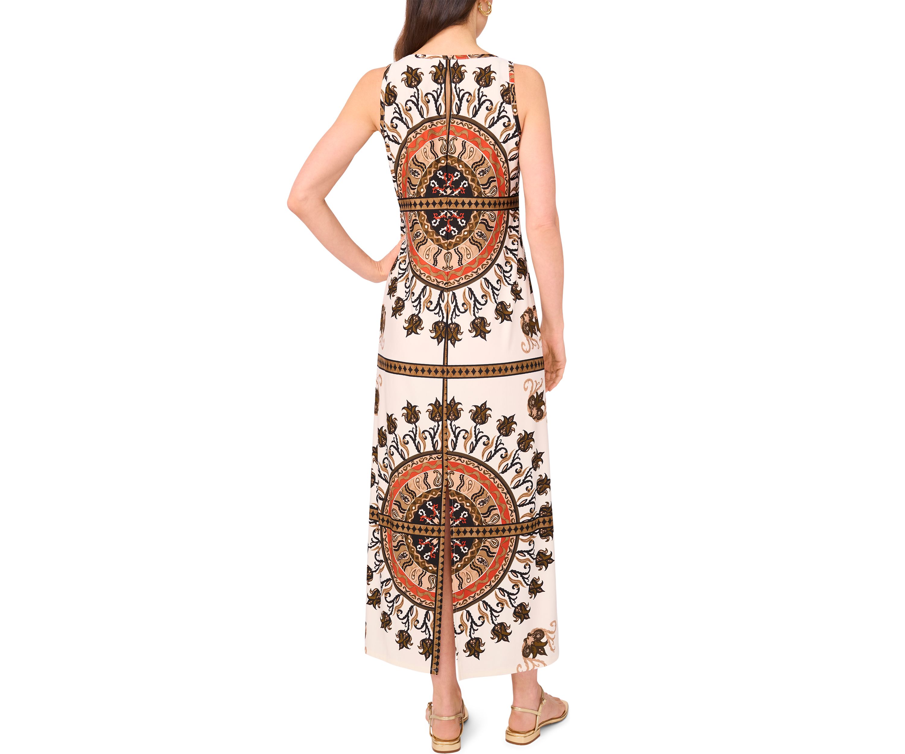 Womens Placed Medallion Sleeveless Maxi Dress