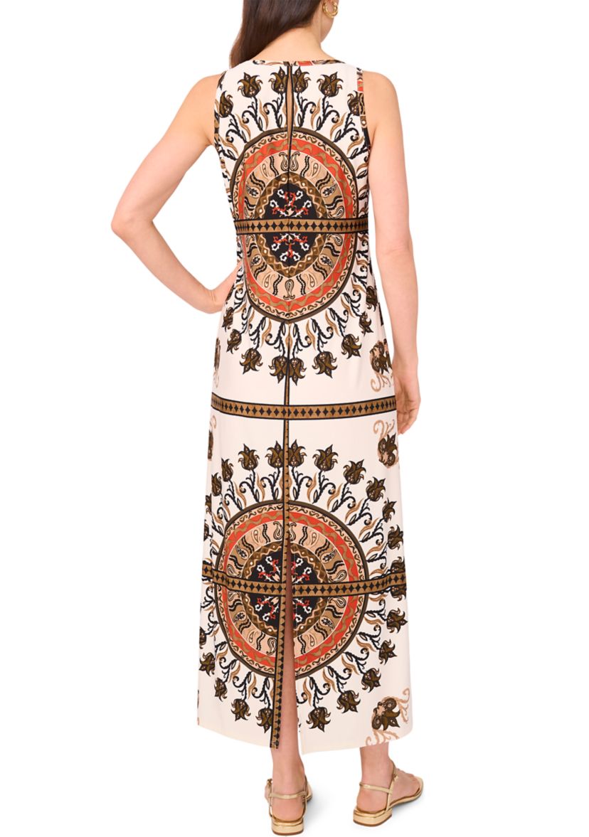 Womens Placed Medallion Sleeveless Maxi Dress