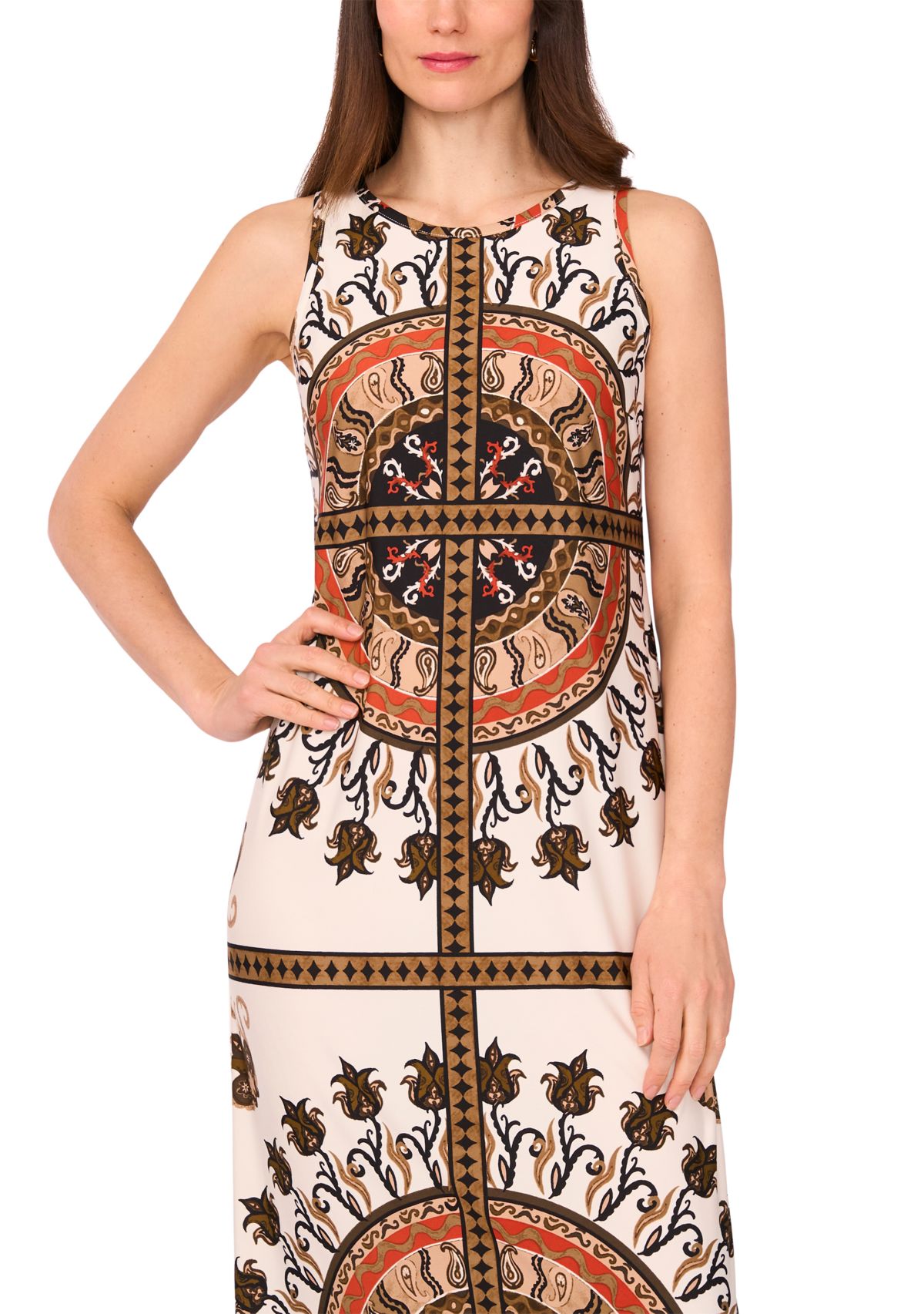 Womens Placed Medallion Sleeveless Maxi Dress