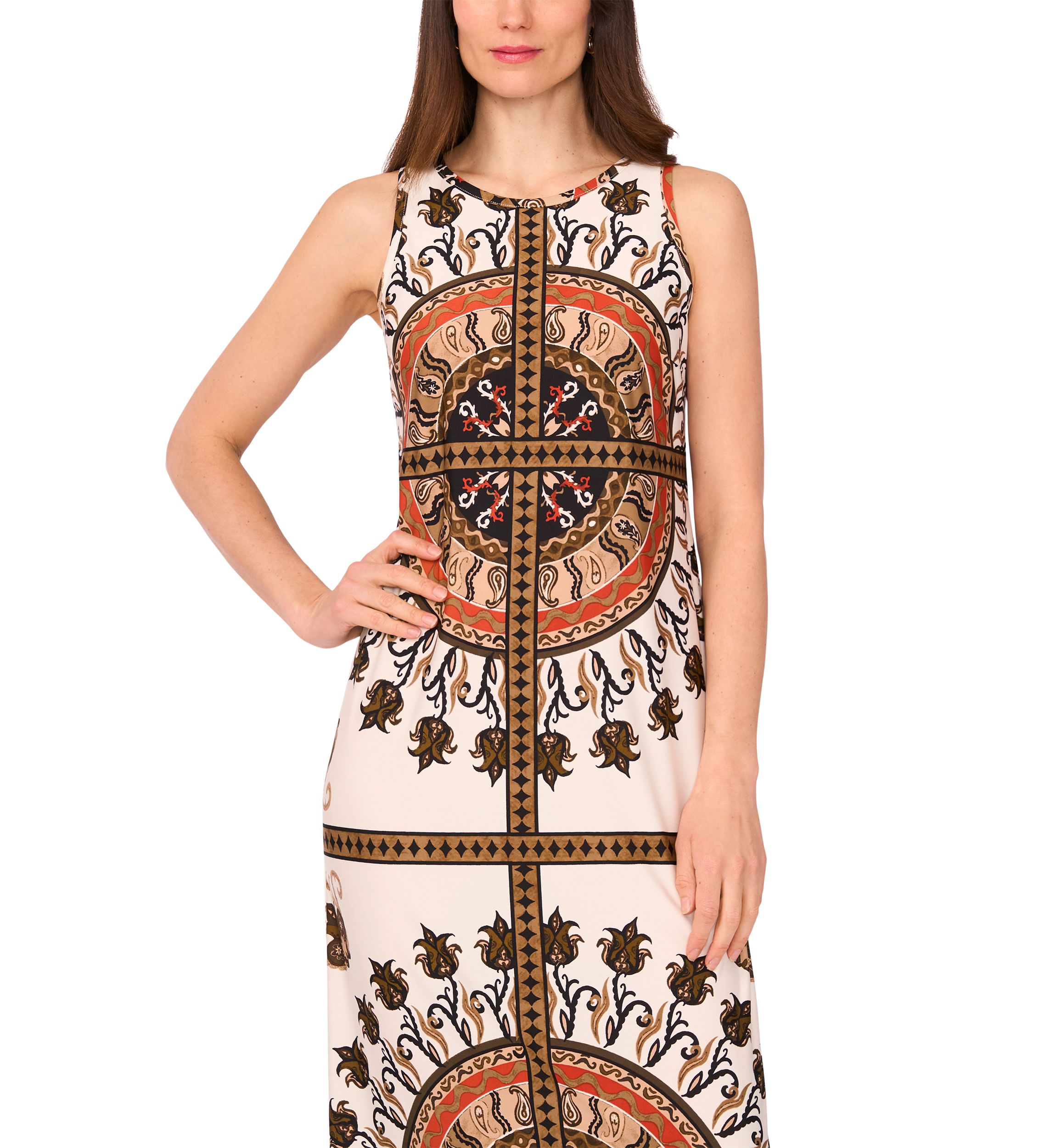 Womens Placed Medallion Sleeveless Maxi Dress