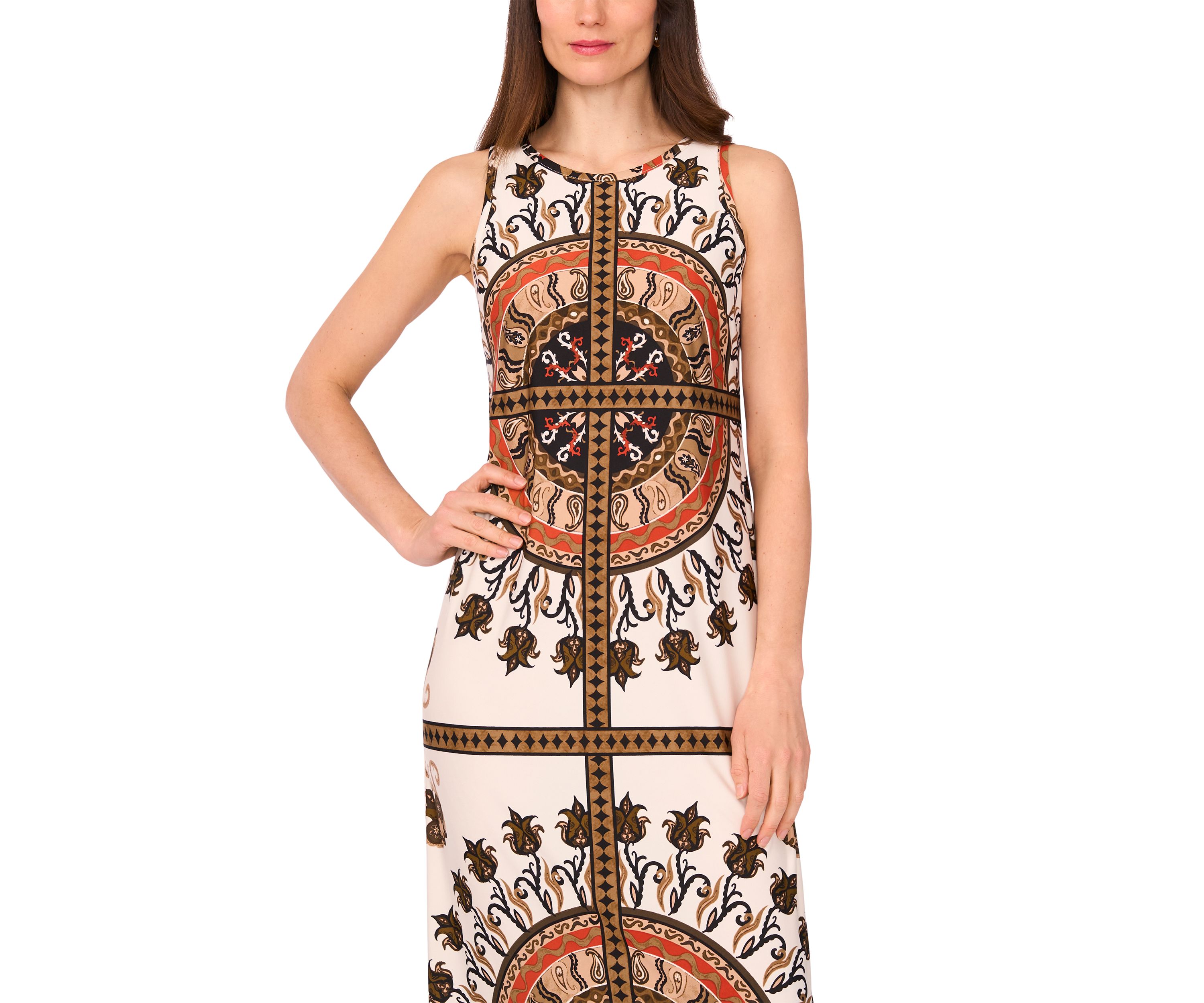 Womens Placed Medallion Sleeveless Maxi Dress
