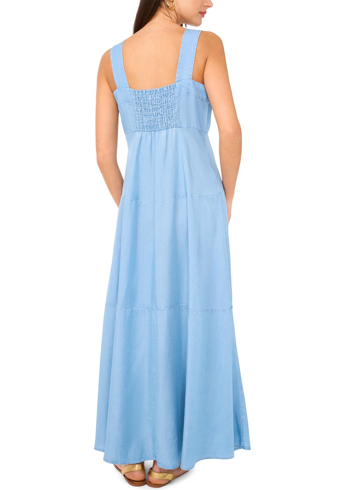 Womens Square Neck Smocked Back Dress