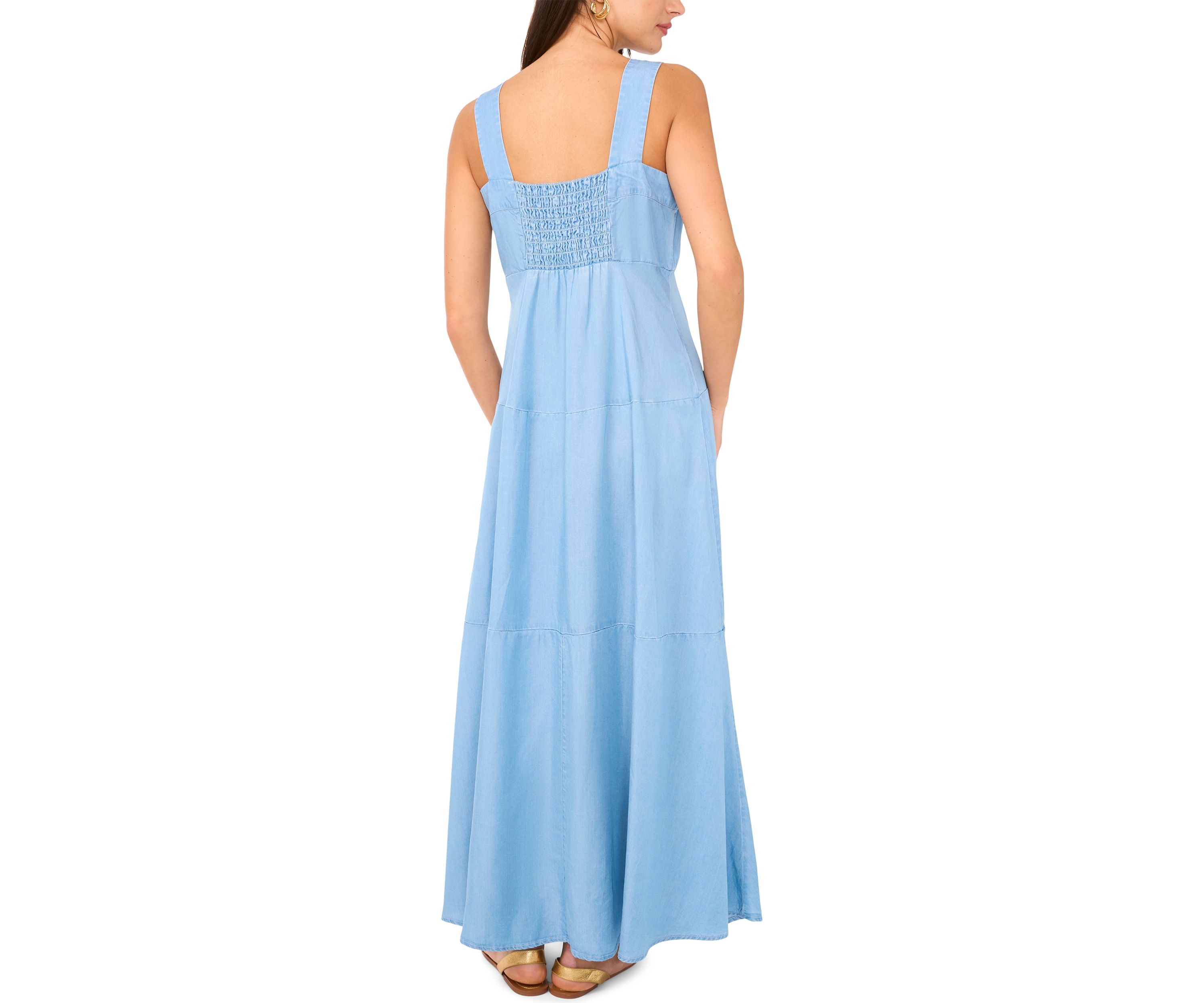 Womens Square Neck Smocked Back Dress