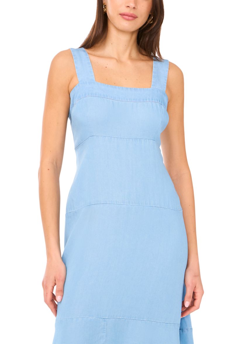 Womens Square Neck Smocked Back Dress