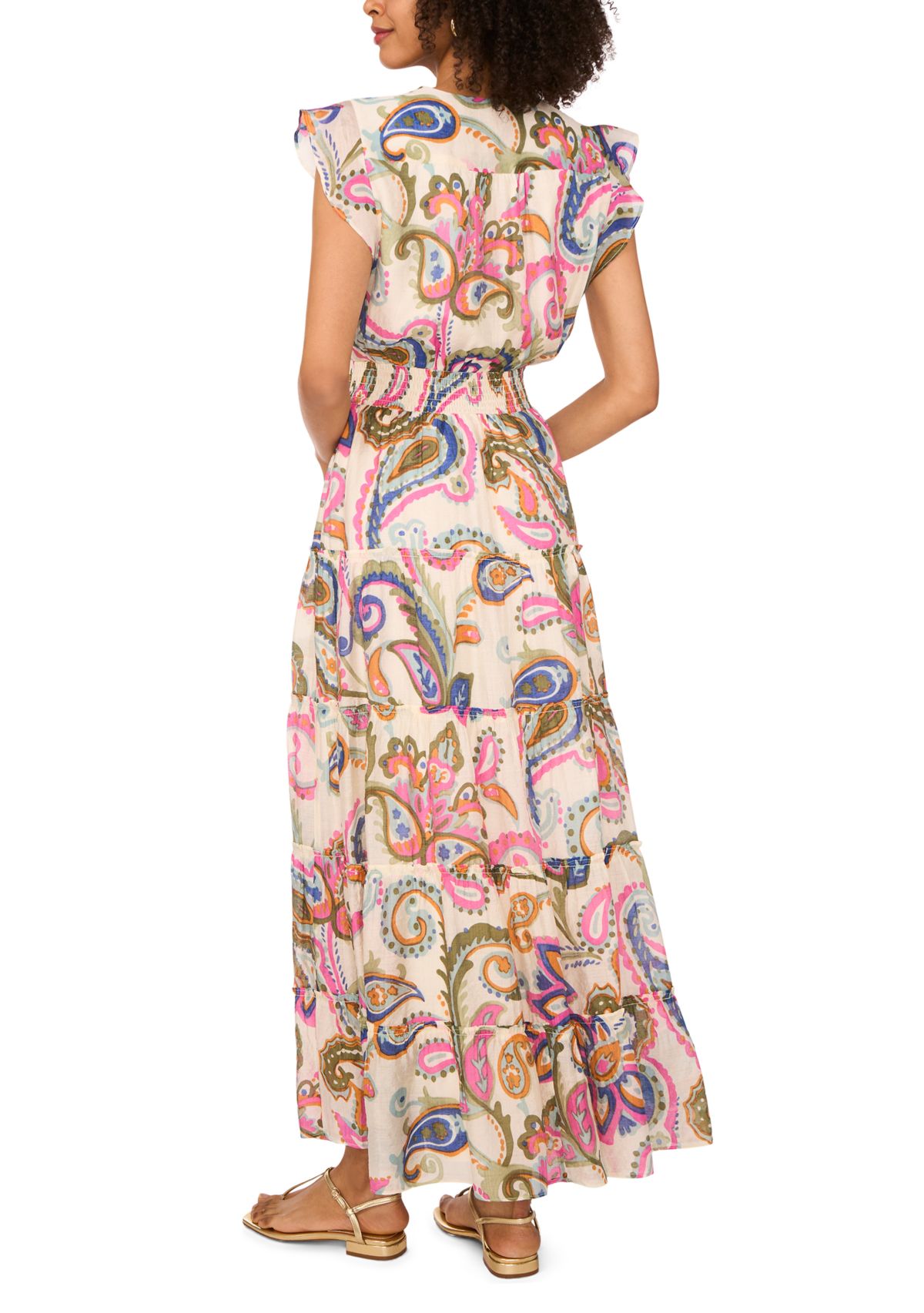 Womens Flutter Sleeve Smock Waist Dress