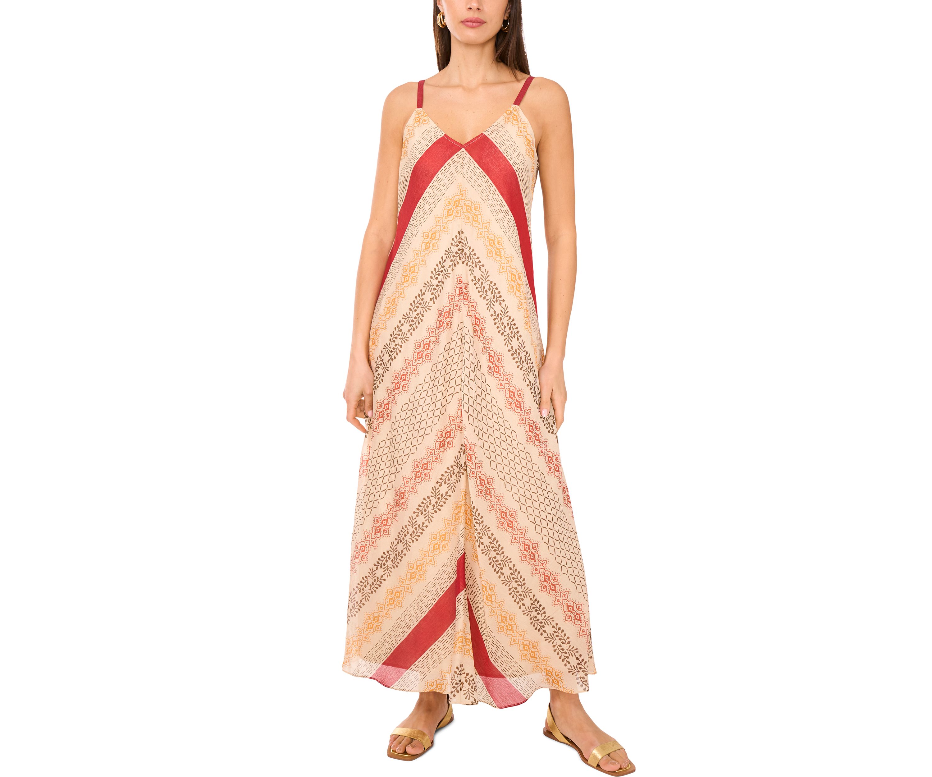 Womens Multi Stripe V-Neck Tank Challis Dress