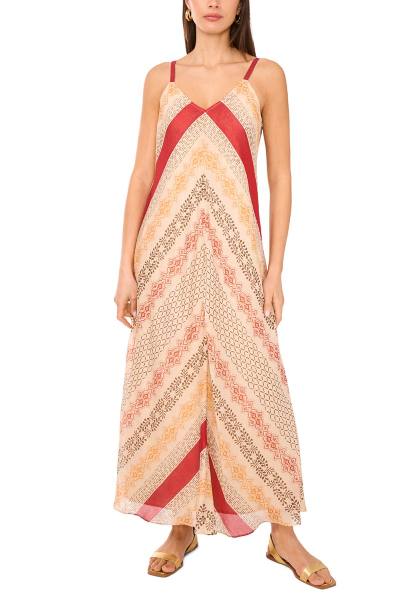 Womens Multi Stripe V-Neck Tank Challis Dress