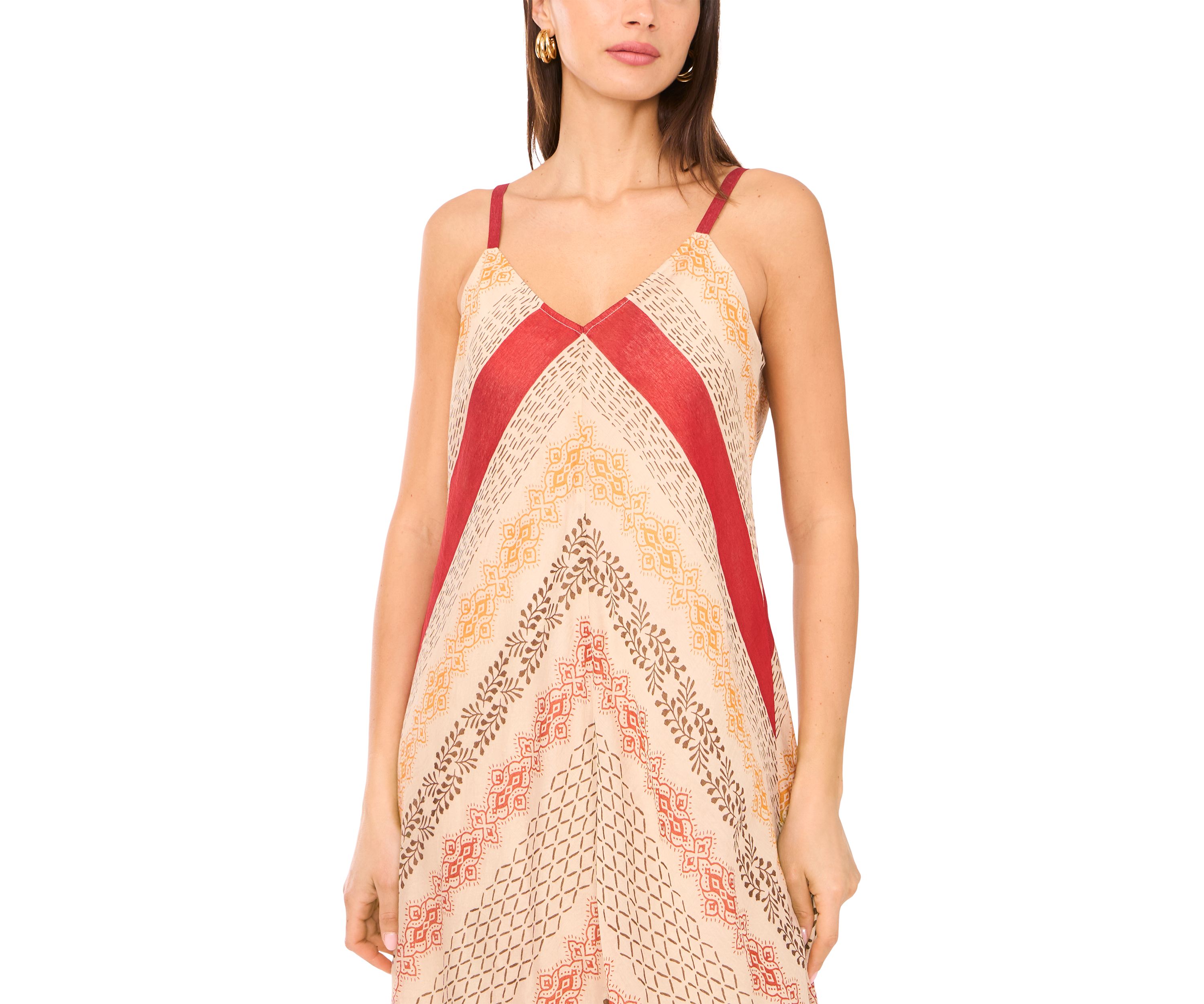 Womens Multi Stripe V-Neck Tank Challis Dress