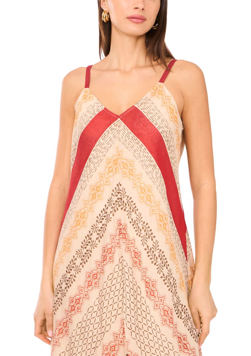 Womens Multi Stripe V-Neck Tank Challis Dress