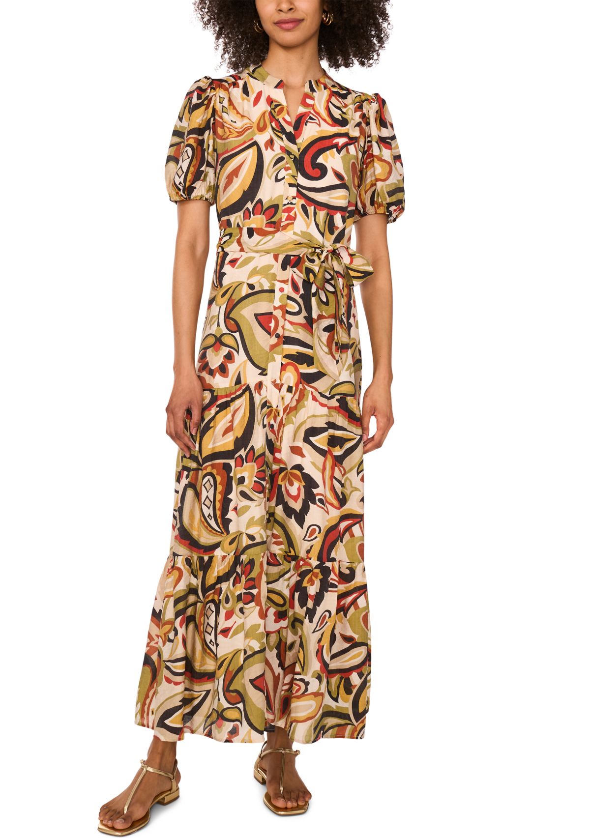 Womens Short Sleeve Paisley Midi Dress