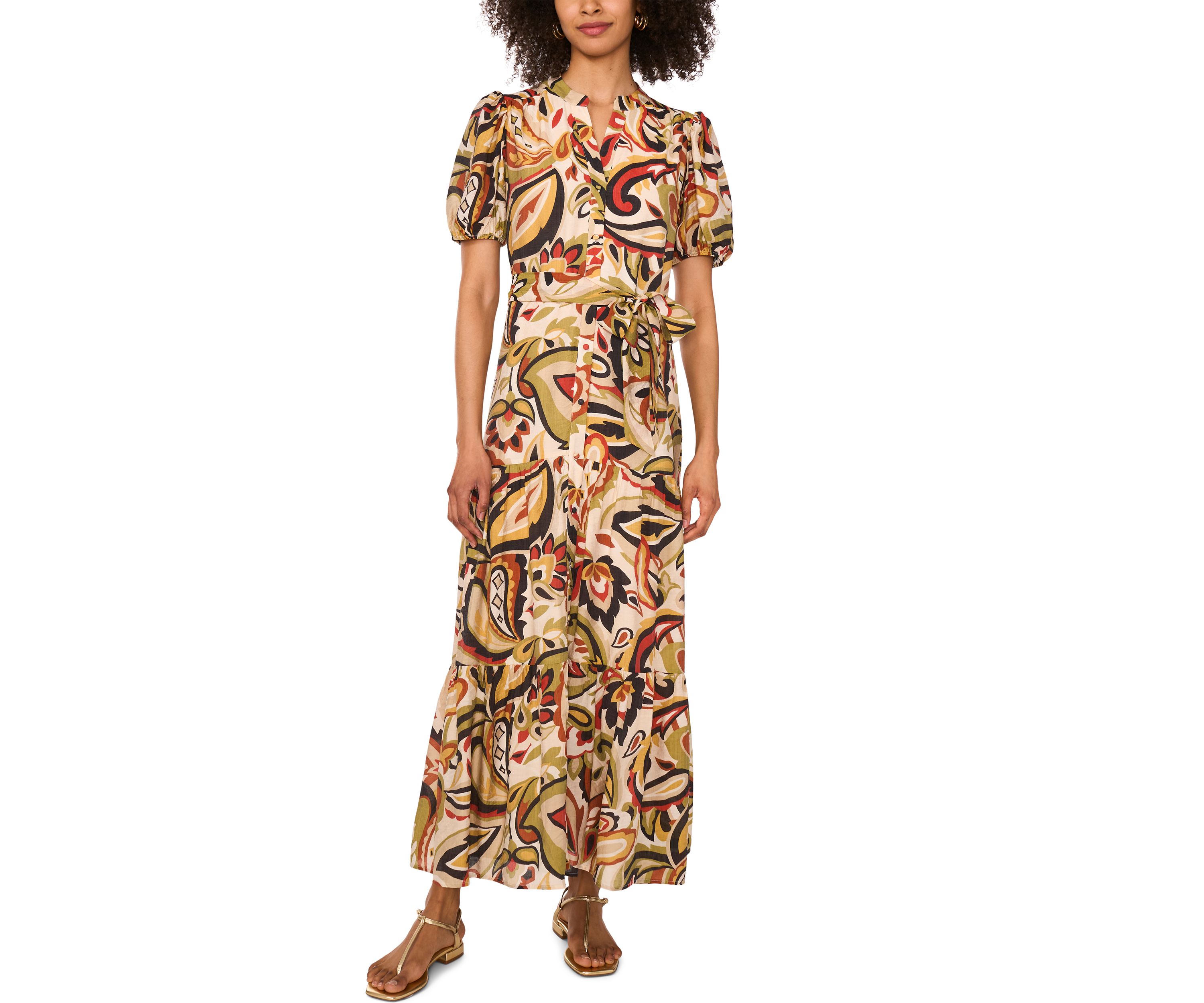 Womens Short Sleeve Paisley Midi Dress