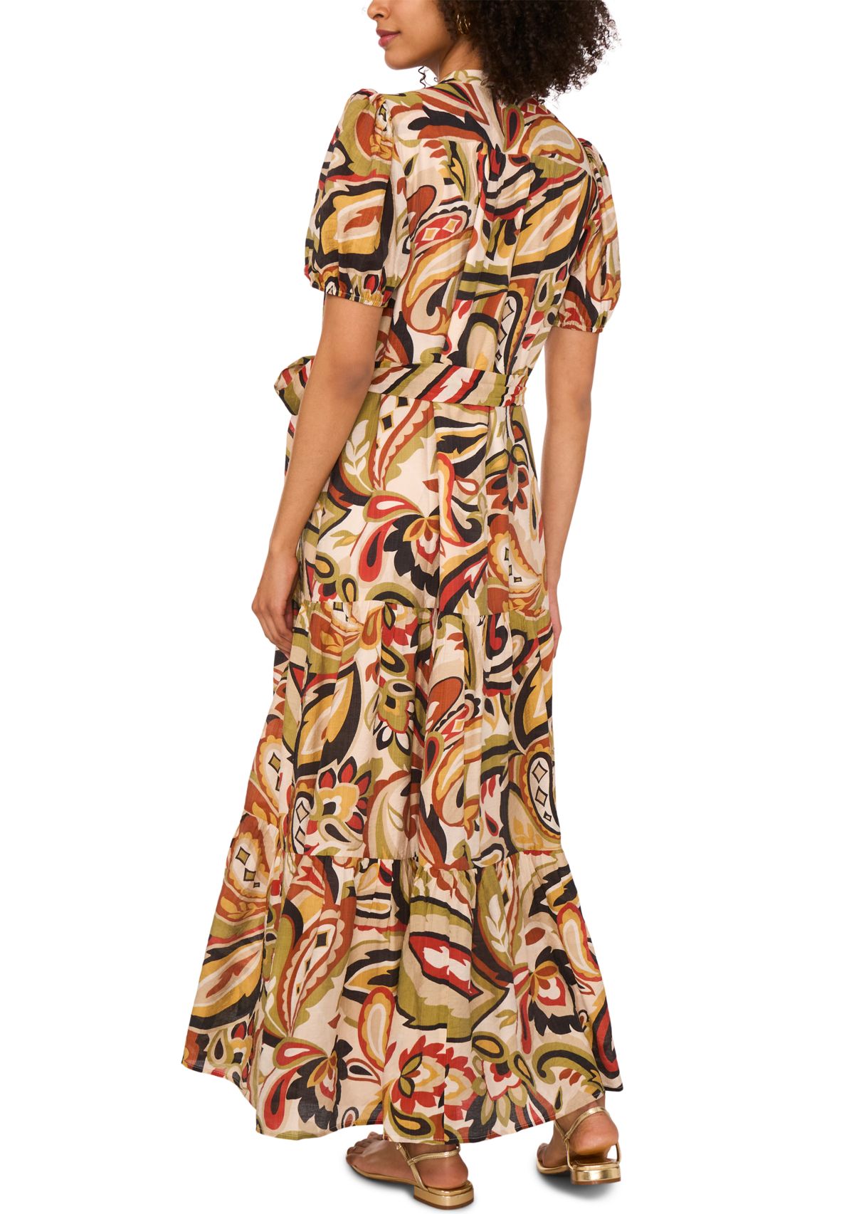 Womens Short Sleeve Paisley Midi Dress