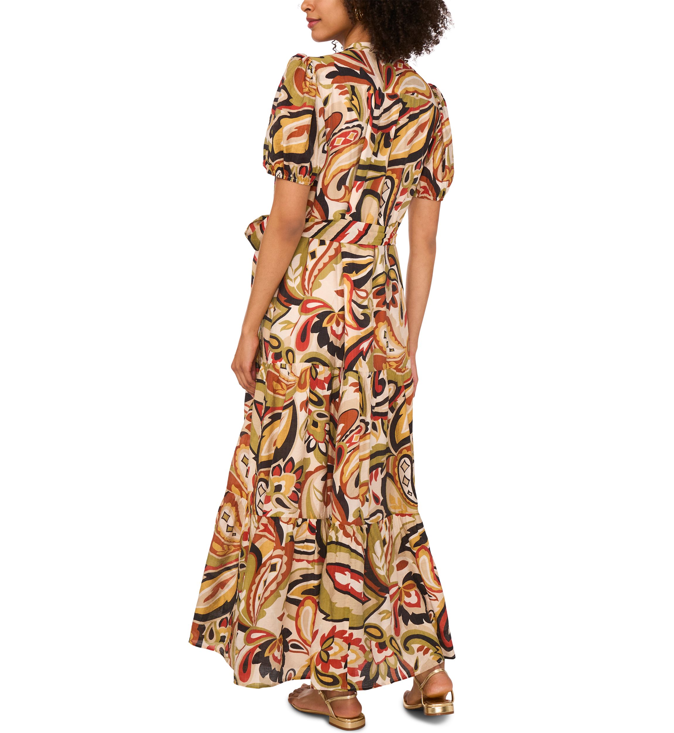Womens Short Sleeve Paisley Midi Dress