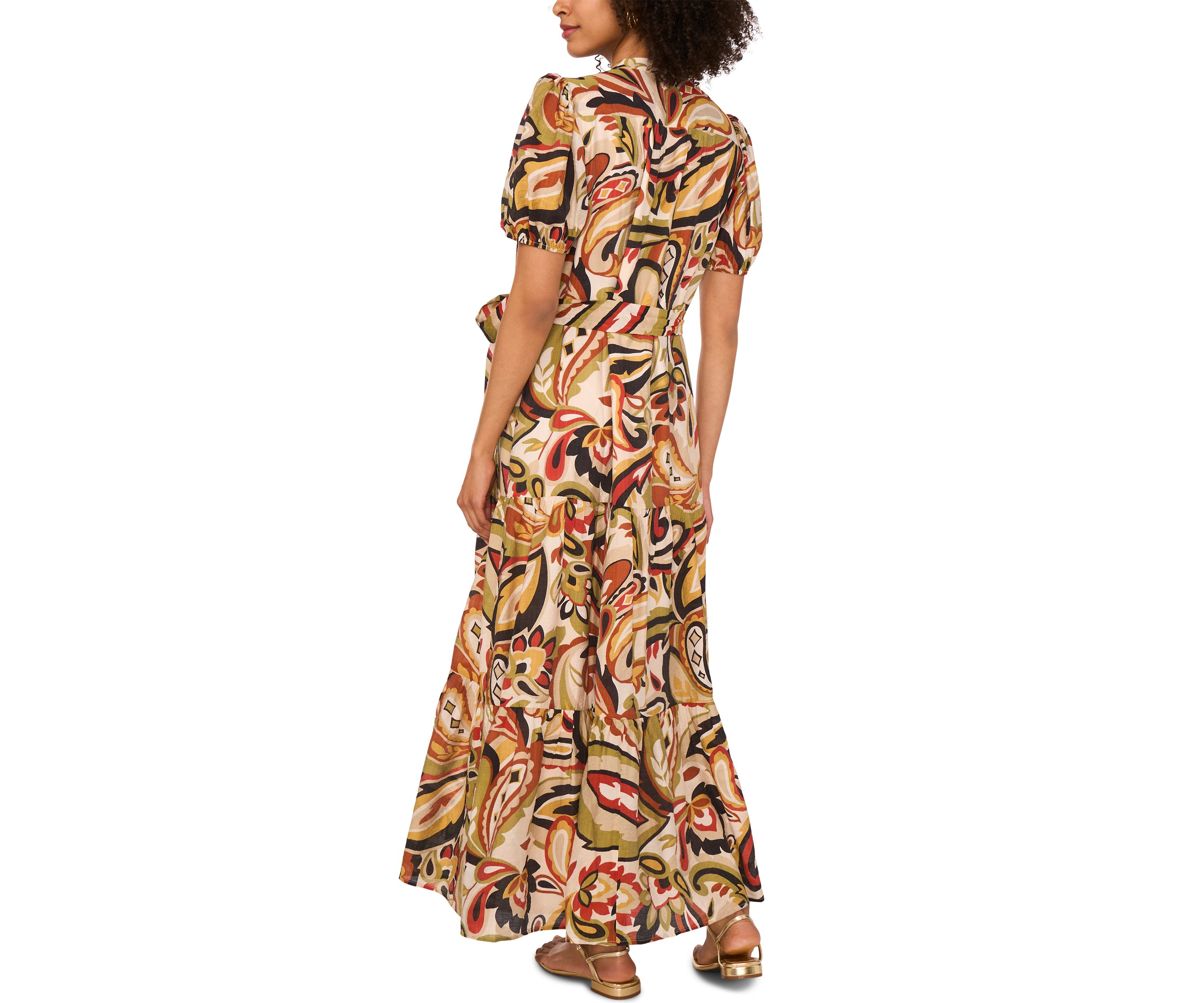 Womens Short Sleeve Paisley Midi Dress