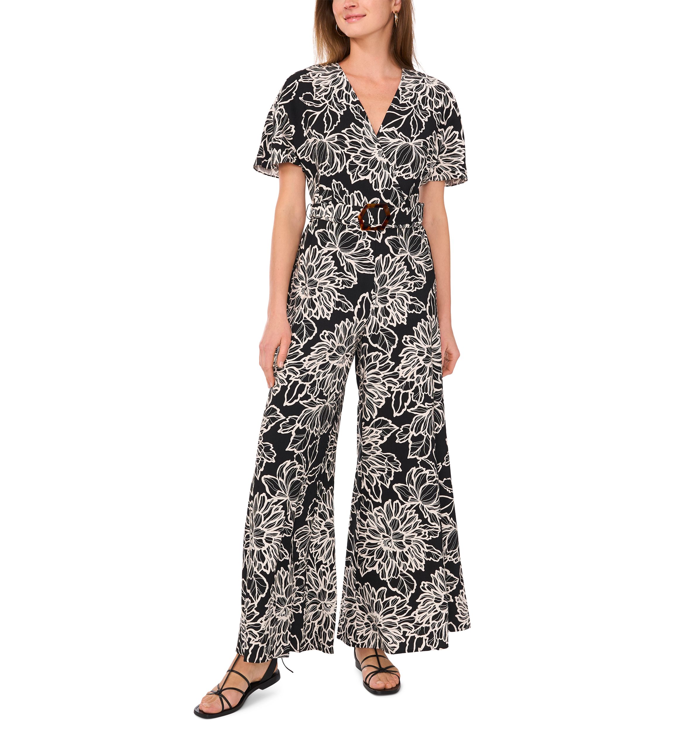 Womens Plunge V-Neck Maxi Jumpsuit