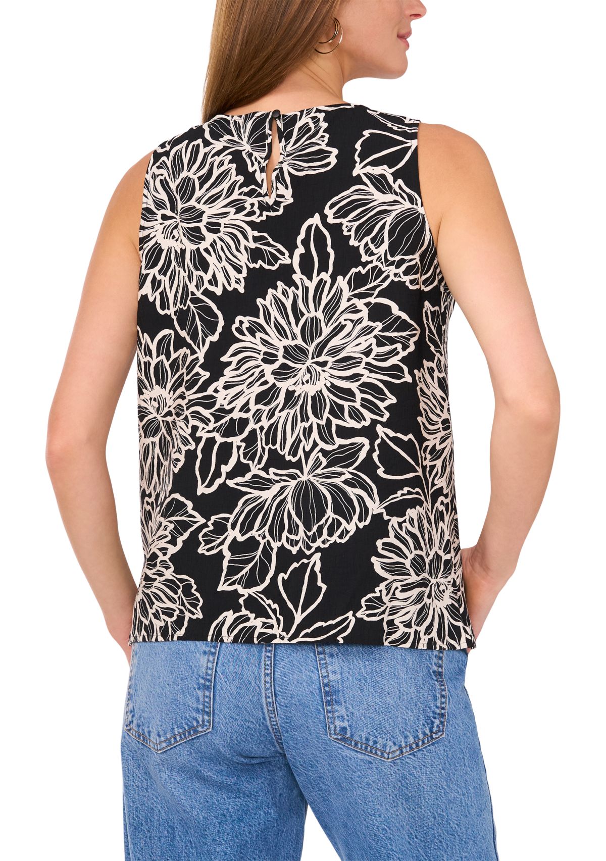 Womens Sleeveless Crochet Floral Trim Top